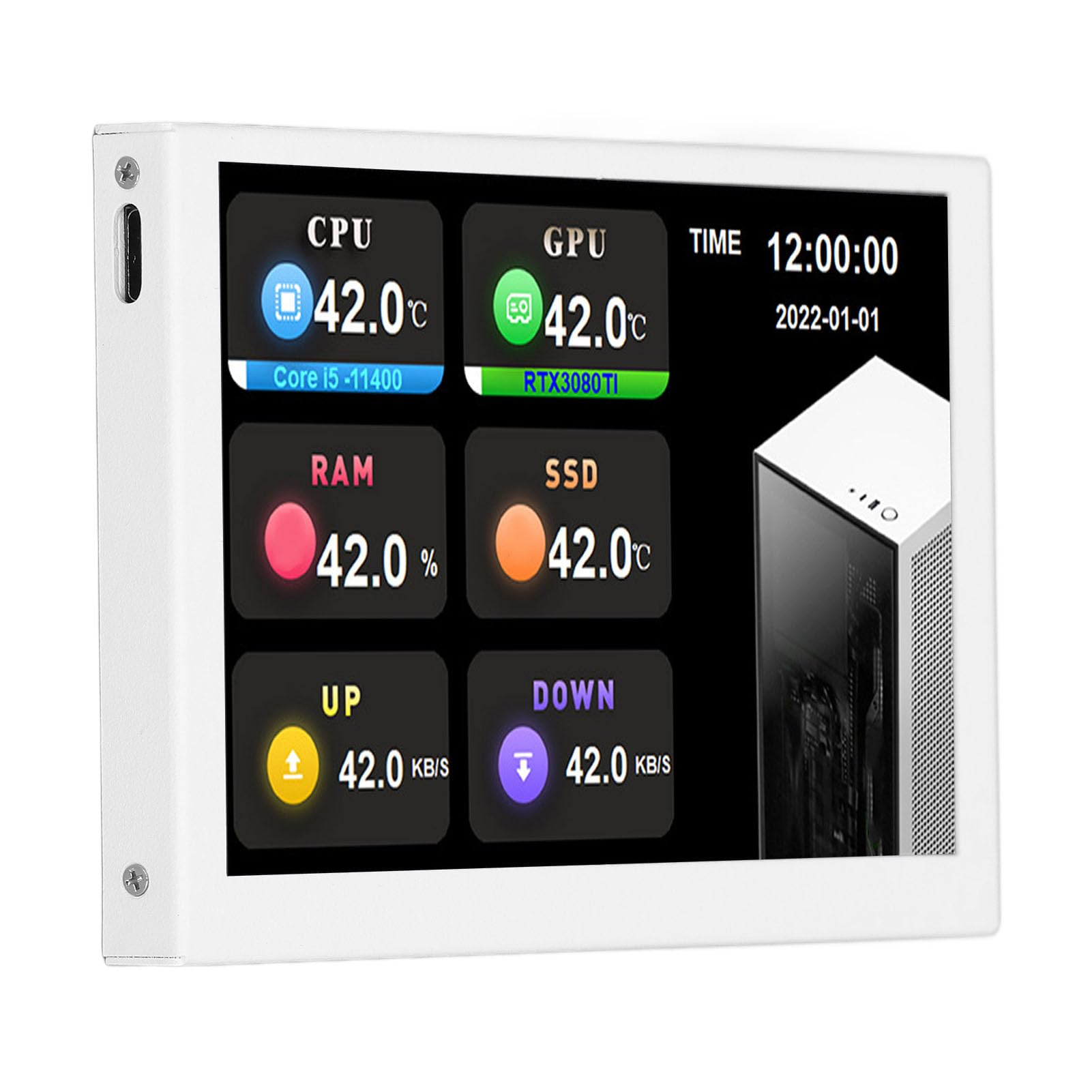 Fockety 5 Inch IPS USB Mini Screen - AIDA64 PC CPU RAM HDD Data Monitor with 800x480 Resolution | Real-Time Computer Temperature Display & Sensor Panel | Perfect Secondary Screen for PC Case & Gaming Setup Monitoring