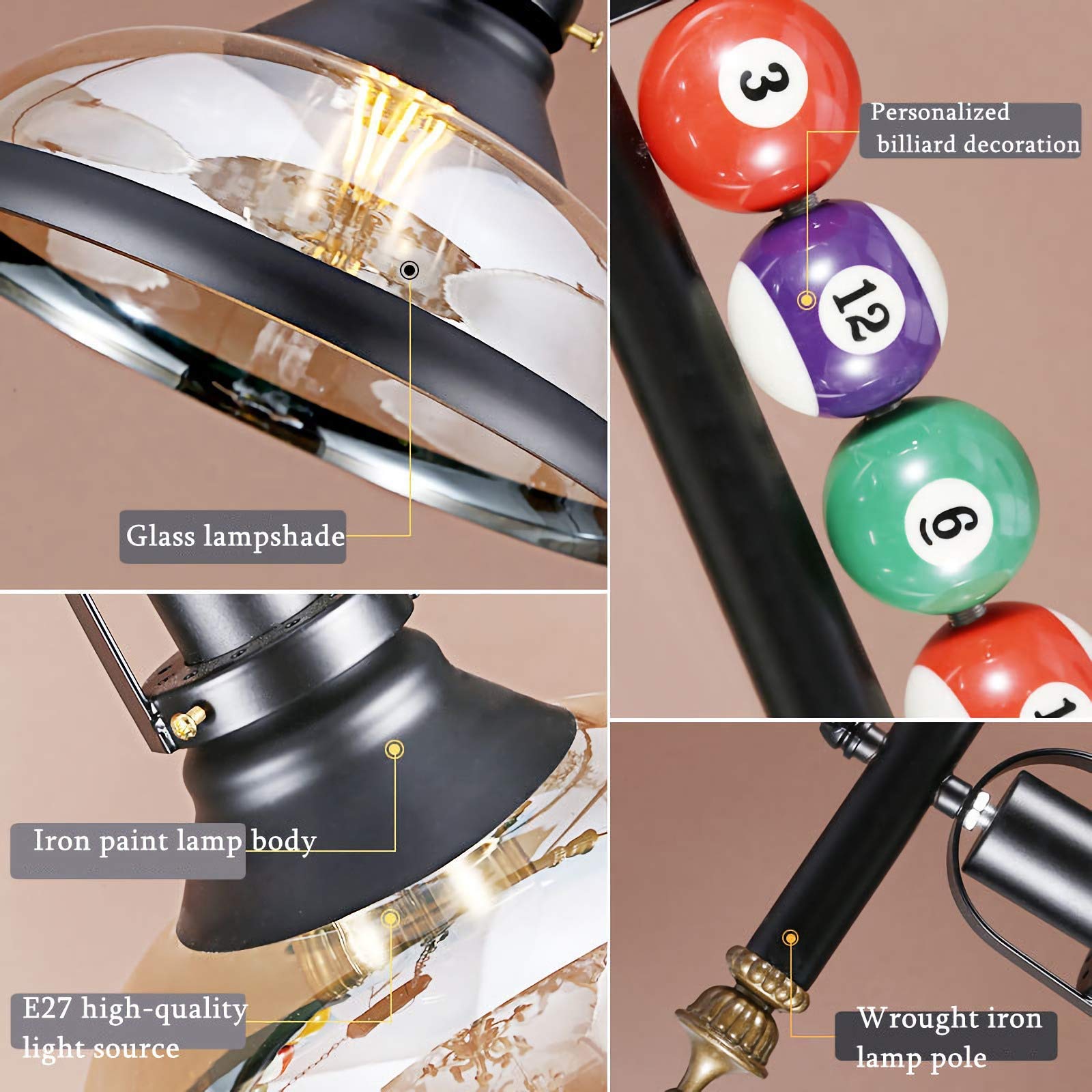 Pool Table Lights & Billiard Lighting - Farmhouse Chandelier with 3 Head Industrial Iron Fixture, Glass Lampshade for Kitchen, Bar & Game Room Decor | Perfect for Billiards, Pubs and Home Entertainment Spaces