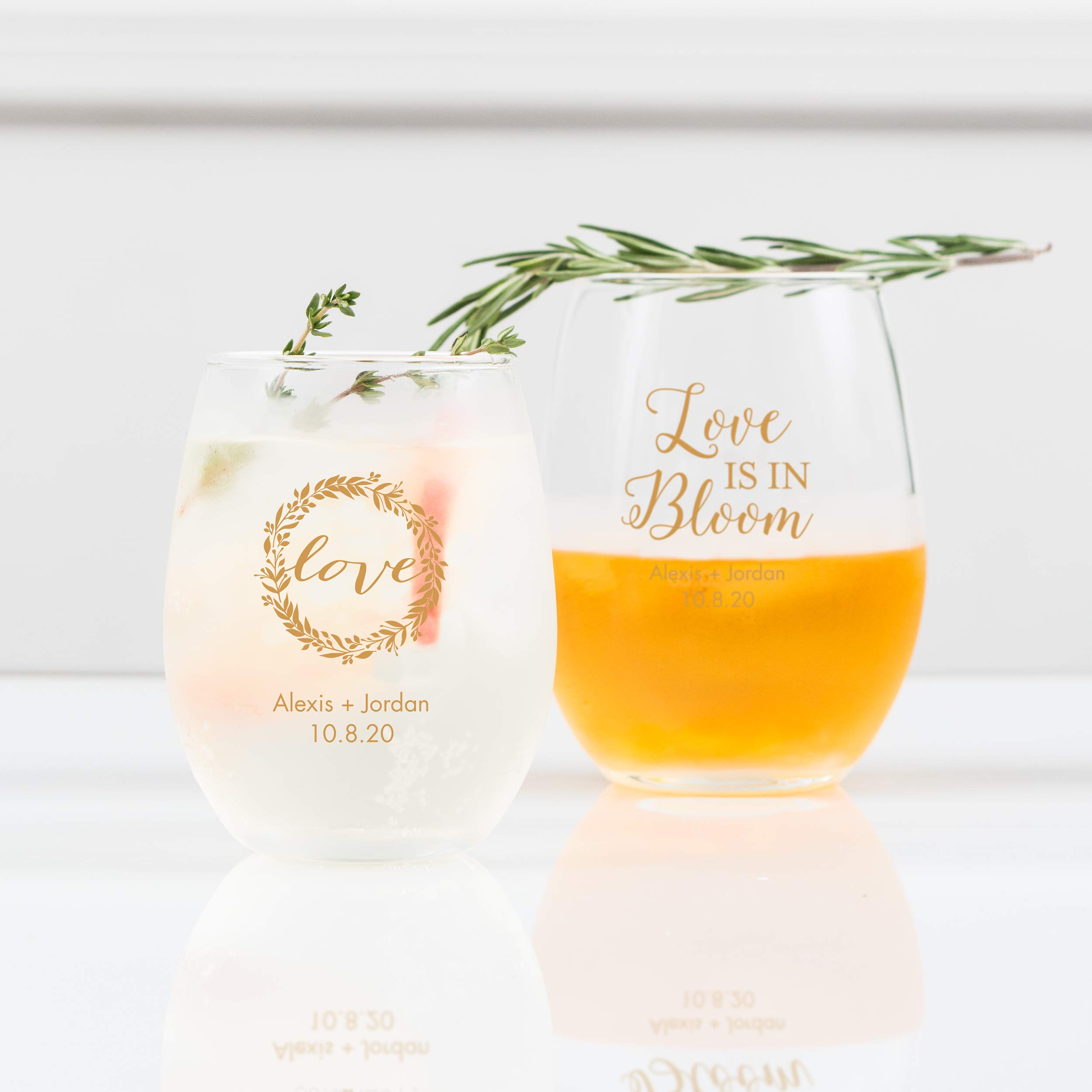 Personalized Stemless Wine Glasses 9oz (132 Pack) - Custom Wedding Favors, Bridal Shower Gifts & Party Drinkware for Celebrations