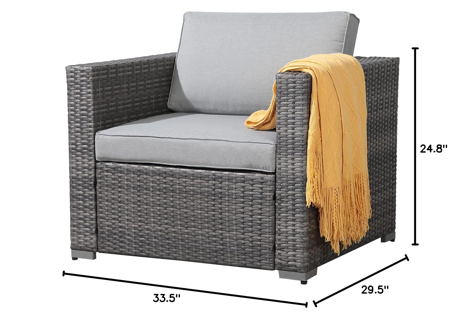 Patiorama All-Weather PE Wicker Patio Sofa - Outdoor Single Armchair with Light Grey Cushion, Durable Rattan Furniture for Balcony, Garden, Porch & Poolside Relaxation | Perfect for Lounging, Entertaining & Outdoor Dining