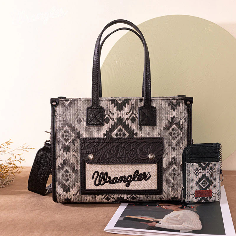 Wrangler Aztec Concealed Carry Canvas Tote Bag Set for Women - Stylish & Durable CCW Purse with Multiple Pockets - Perfect for Travel, Shopping & Everyday Use