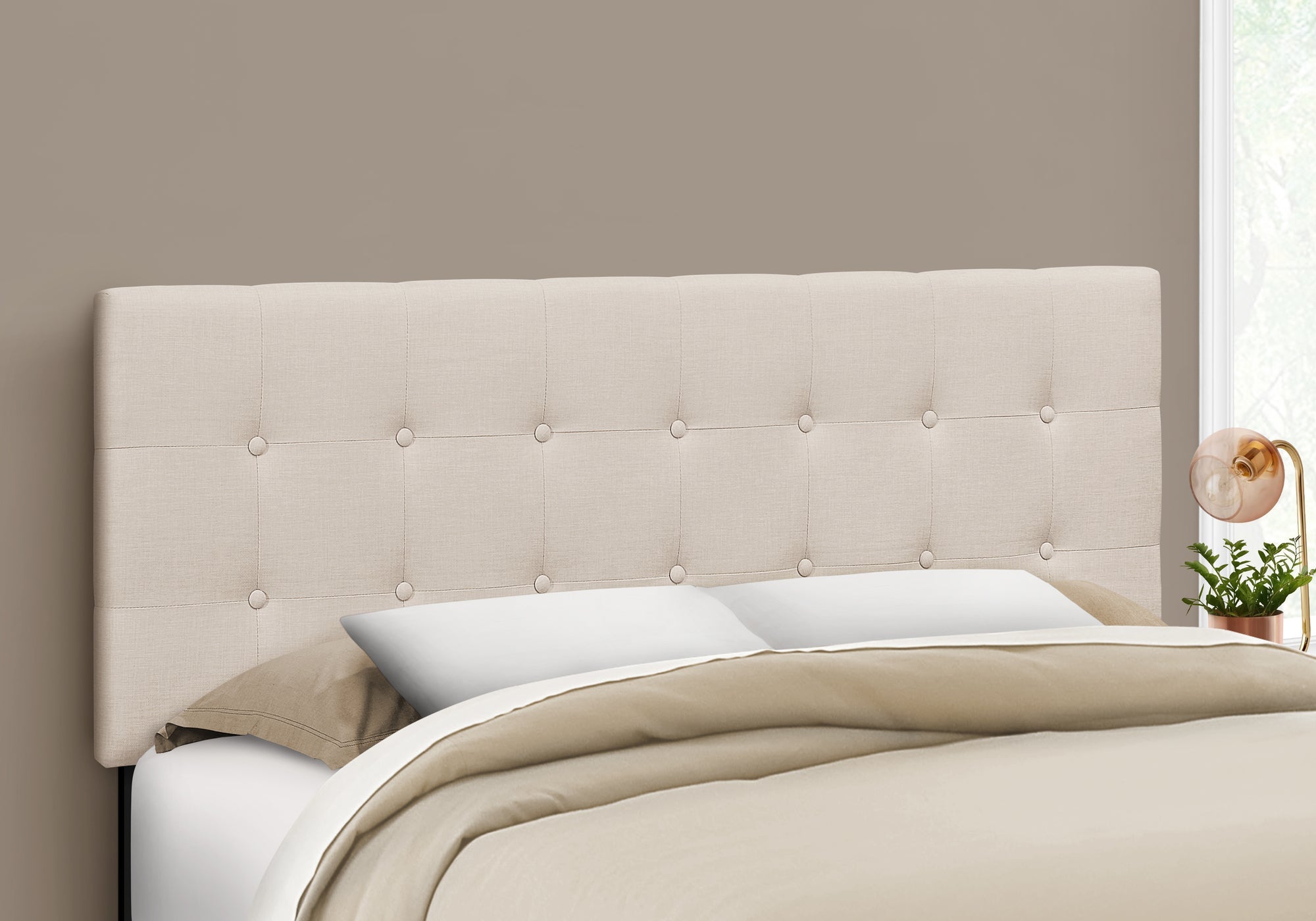 Queen Size Beige Linen Headboard - Modern Upholstered Bed Frame Headboard for Bedroom Decor, Master Bedroom or Guest Room Upgrade