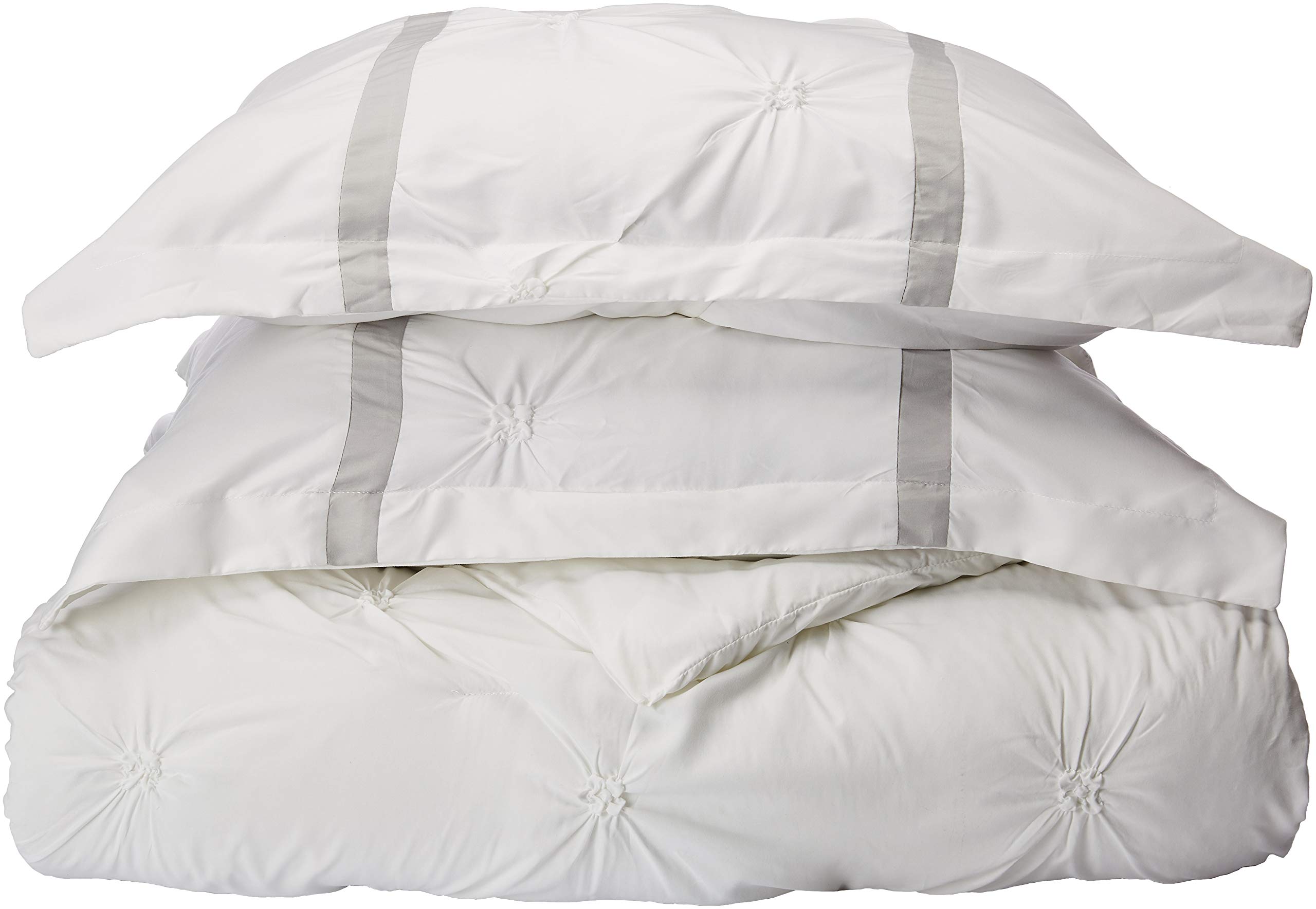 Vermont Pinch Pleat Microfiber 8-Piece Queen Size Bed in a Bag Comforter Set - White Chic Home Bedding with Comforter, Shams, Bed Skirt, Cushions & Breakfast Pillow | Perfect for Master Bedroom, Guest Room & Cozy Home Decor