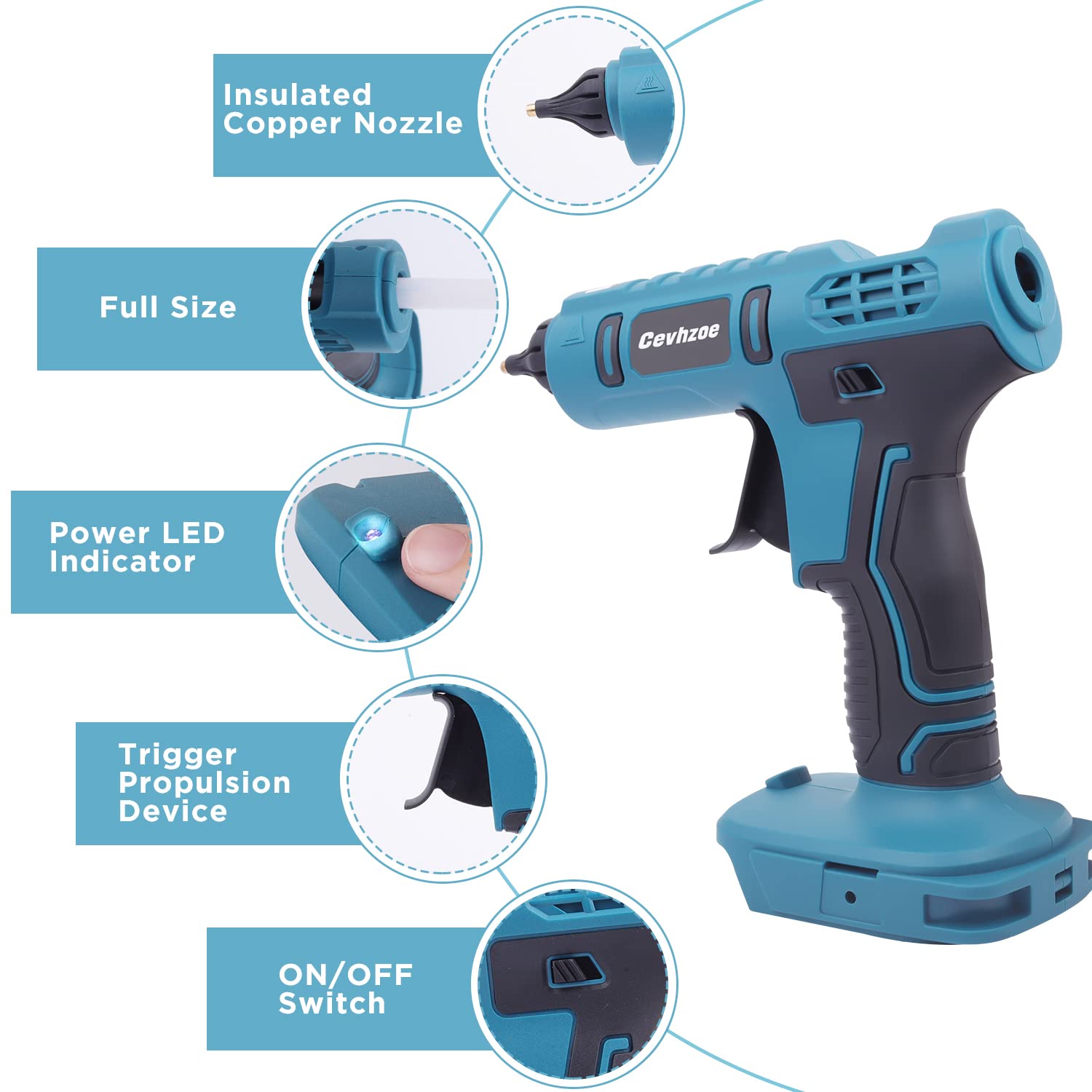 **Makita 18V Cordless Hot Glue Gun - Full Size with Insulated Copper Nozzle & 20Pcs 0.43