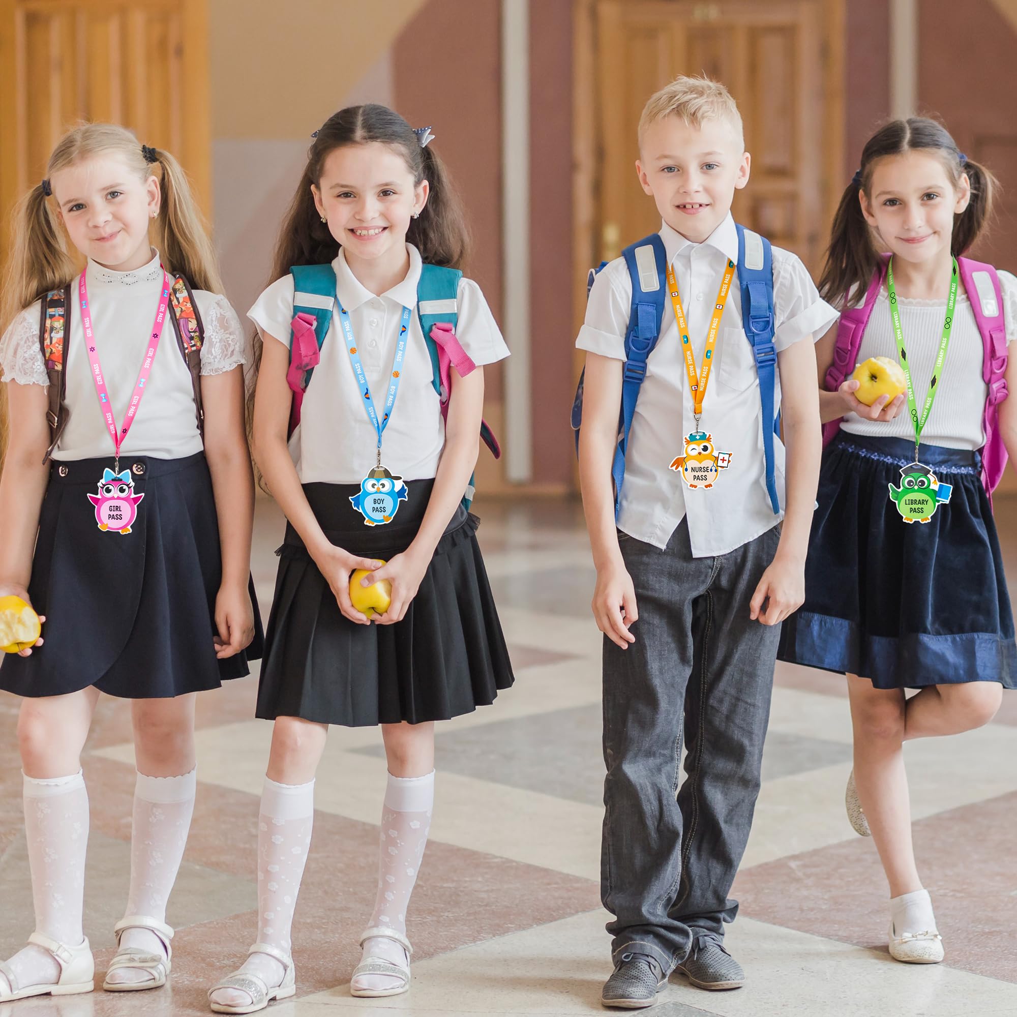 BeYumi 8 Sets PVC Hall Lanyards - Unbreakable Classroom Passes for Bathroom, Library & Office Use