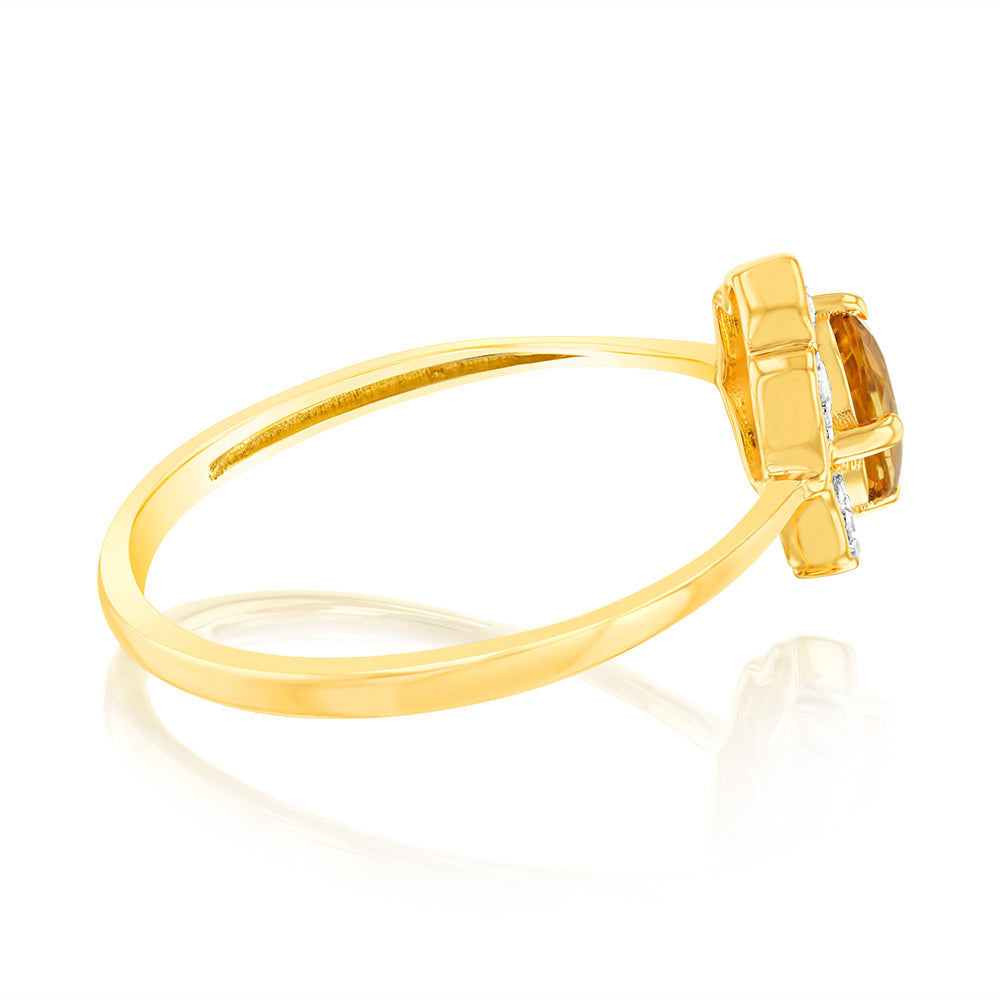 0.44 Carat Natural Citrine and Diamond Oval Ring in 9ct Yellow Gold - Elegant Jewelry for Women, Perfect for Engagement, Wedding, Anniversary & Special Occasions