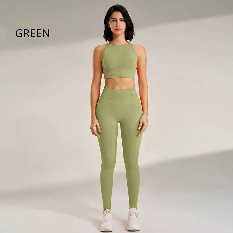 Women's High Waisted Yoga Pants & Seamless Workout Top Set - 2 Piece Breathable Fitness Outfit for Yoga, Gym & Running | Comfortable Exercise Clothes for Women