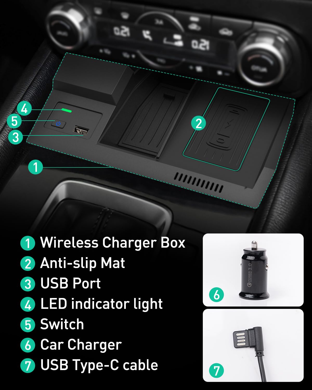 Wireless Charger for Mazda CX-5 2017-2025 | OEM Car Accessories with Fast USB Charging Port | Qi-Compatible Phone Charging Pad | Perfect for Daily Commute & Road Trips
