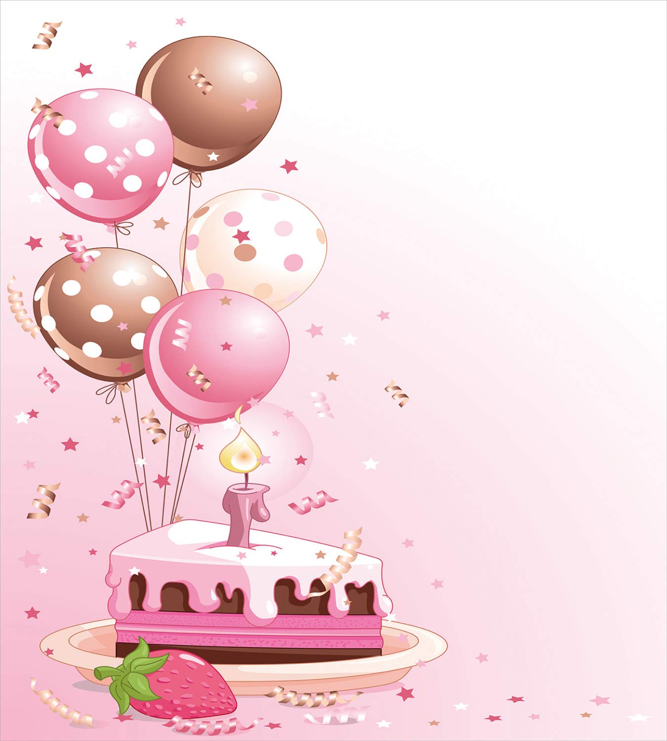 Ambesonne Birthday Duvet Cover Set - King Size 2-Piece with 4 Pillowcases, Strawberry Cake & Balloon Print in Pink & Cream | Perfect for Birthday Parties, Bedroom Decor & Gift Giving