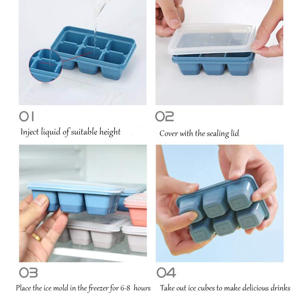 KIYOKI 3 Pack Silicone Ice Cube Trays with Lids - Stackable Mini Ice Cube Molds for Freezer, Easy Release Flexible Bottom (Blue, Red, Mint Green) - Perfect for Cocktails, Iced Coffee & Smoothies