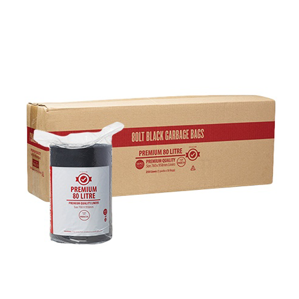 Premium Heavy Duty 80Lt Black Trash Bags on a Roll - Extra Thick Garbage Bags for Kitchen, Office & Outdoor Use