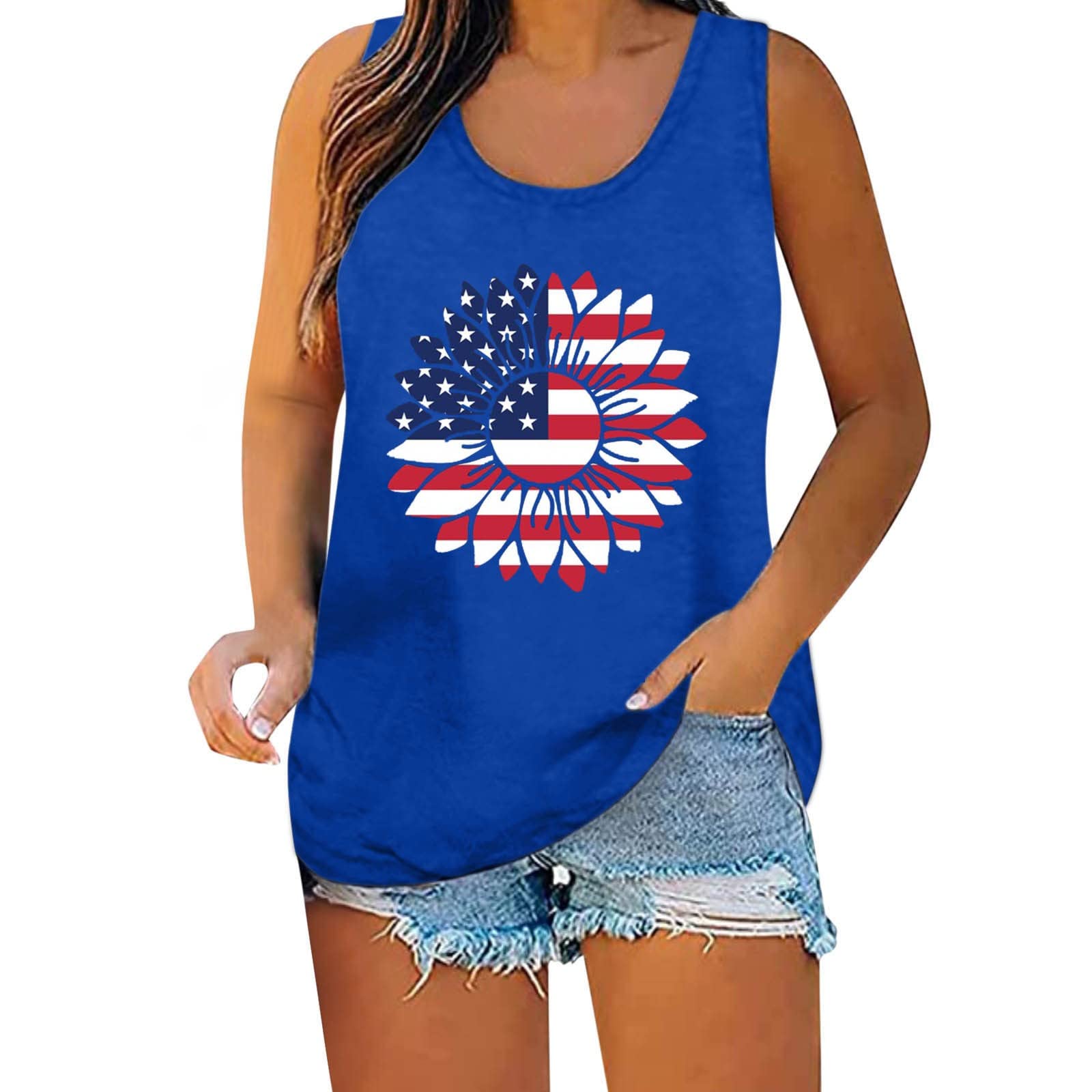 Women's Black Sleeveless Blouse - Independence Day Print Tank Top for Summer Casual Wear | Perfect for 4th of July Celebrations, Beach Outings & Everyday Fashion