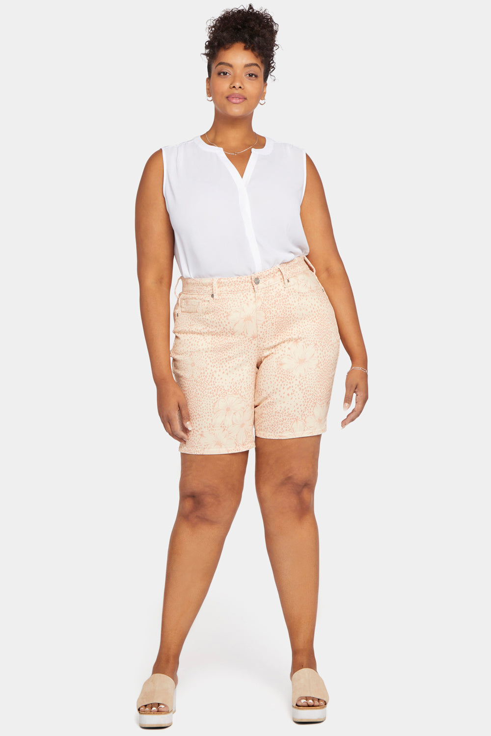 Ella Plus Size Denim Shorts - Daydream Leopard Print High Waisted Women's Jeans Shorts for Summer Casual Wear and Street Style