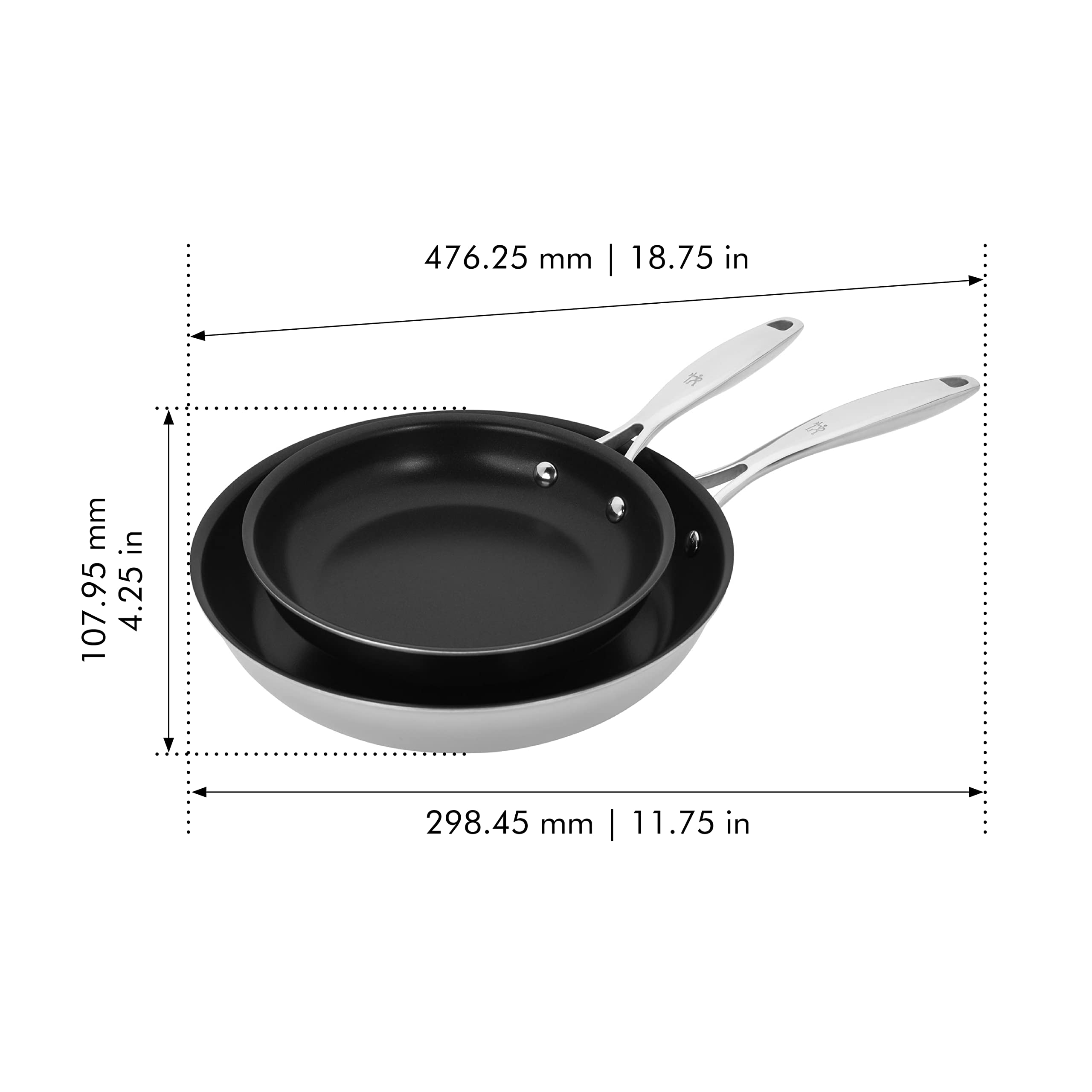 HENCKELS Clad Impulse 2-Piece Nonstick Cookware Set - Stainless Steel Frying Pans with 3-Ply Clad Construction, Mirror Finish, Dishwasher & Oven Safe, Induction Compatible, PFOA-Free Nonstick Coating - Perfect for Sautéing, Frying & Baking at Home