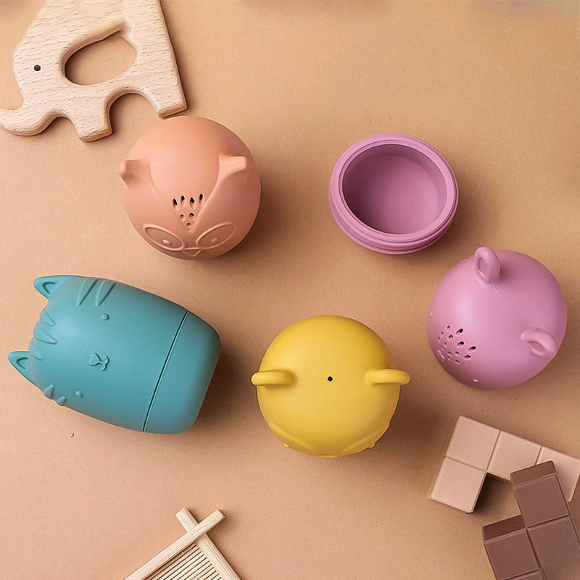 Bumble Bear Silicone Bath Toys for Babies 6-12 Months & Toddlers 1-3 Years - Non-Toxic, Mold-Free, Dishwasher Safe Infant Bathtub & Pool Water Toys (Coral) - Perfect for Sensory Play, Bath Time Fun, and Early Learning Development