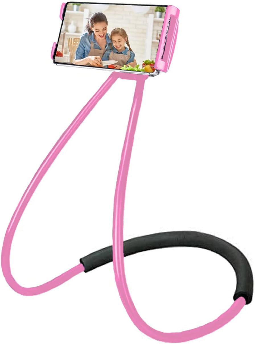 Pink Adjustable Neck Cell Phone Holder - Desk, Bed, Bike & Motorcycle Phone Mount Stand - Hands-Free Lazy Bracket for Watching Videos, Reading & Gaming - Perfect for Home, Office & Travel Use