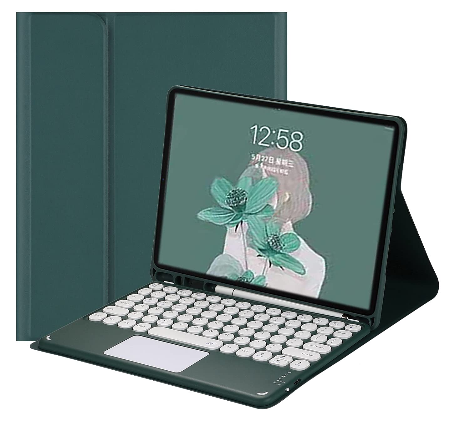 Galaxy Tab S8+/S7 FE Keyboard Case with Touchpad - Dark Green for Work & Study