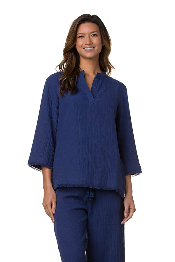 Beachcomber Hip Tunic for Women - Flowy Casual Summer Tunic Top in Tangier Blue | Perfect for Beach Vacations, Resort Wear & Boho Outfits