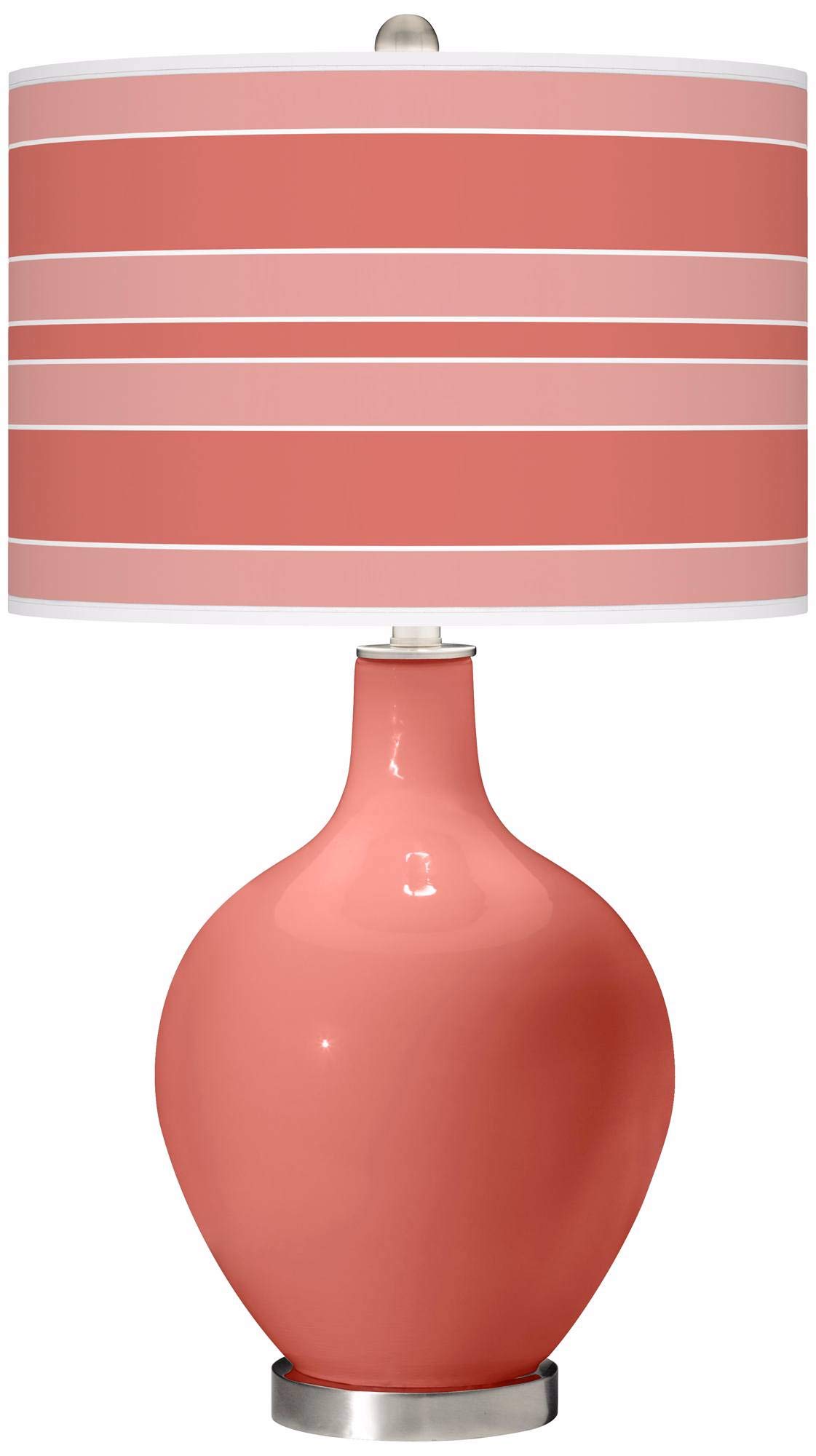 Color + Plus OVO Bold Stripe Coral Reef Pink Table Lamp - Modern LED Nightstand Lamp for Bedroom, Living Room & Office Decor - Soft Ambient Lighting for Home & Workspace