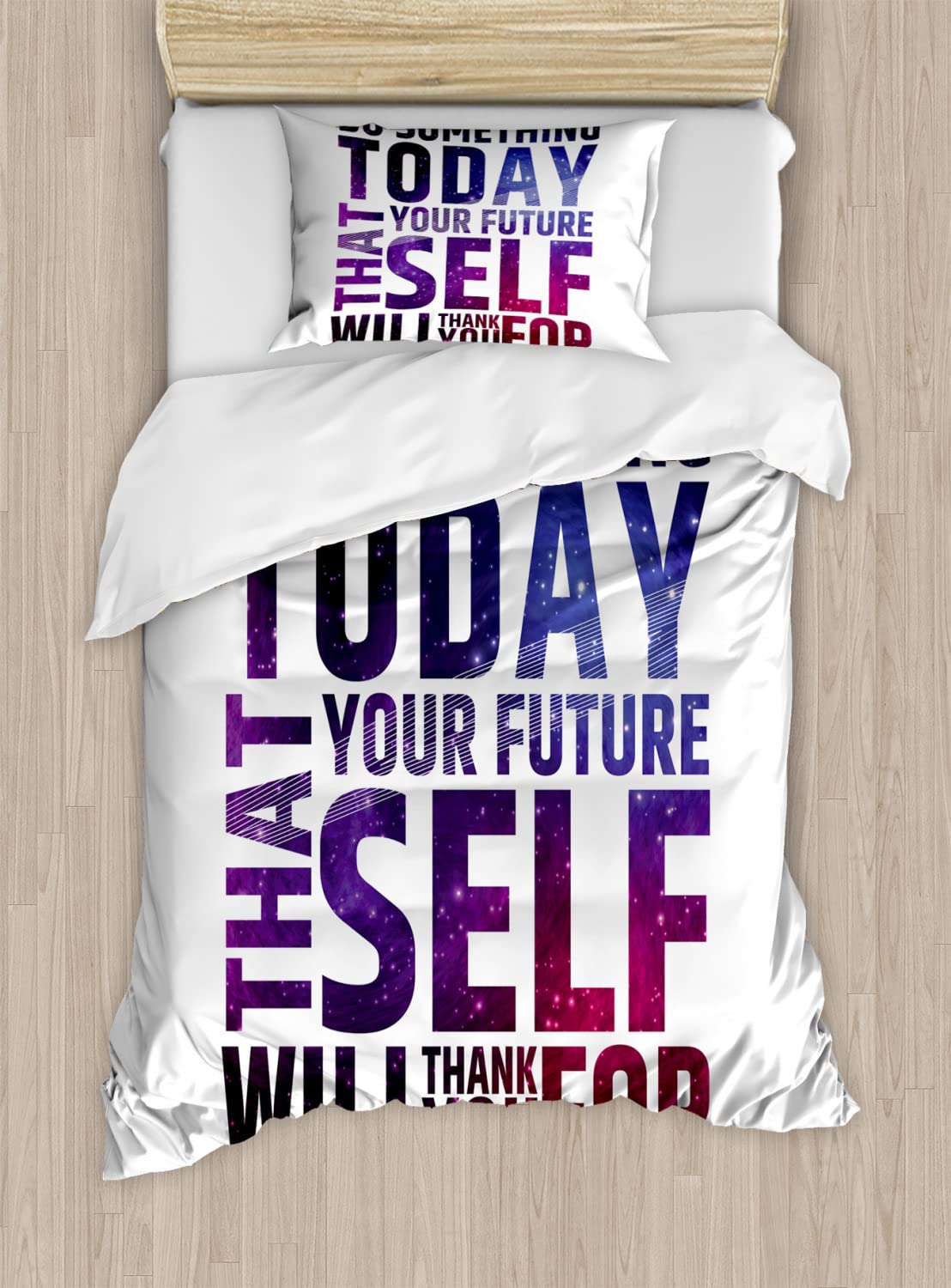 Ambesonne Inspirational Duvet Cover Set - 'Do Something Today That Your Future Self Will Thank You For' Typography - 2 Pack Queen Size Bedding Set with 2 Duvet Covers & 4 Pillowcases - Dark Purple & White - Perfect for Home Decor, Guest Rooms, and Motivational Bedroom Themes