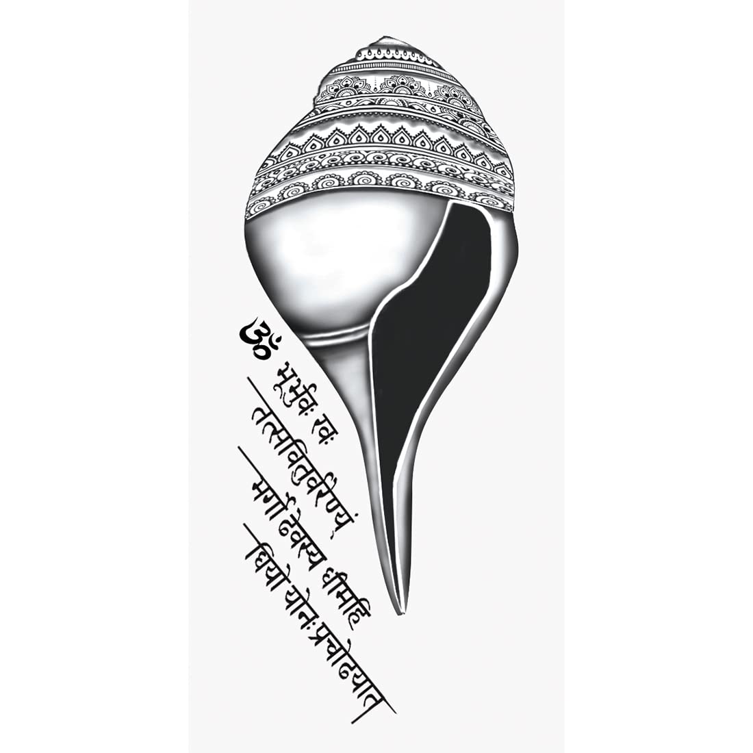Waterproof Sankh with Gayatri Mantra Temporary Tattoo for Men & Women - Spiritual Body Art for Festivals, Yoga & Meditation