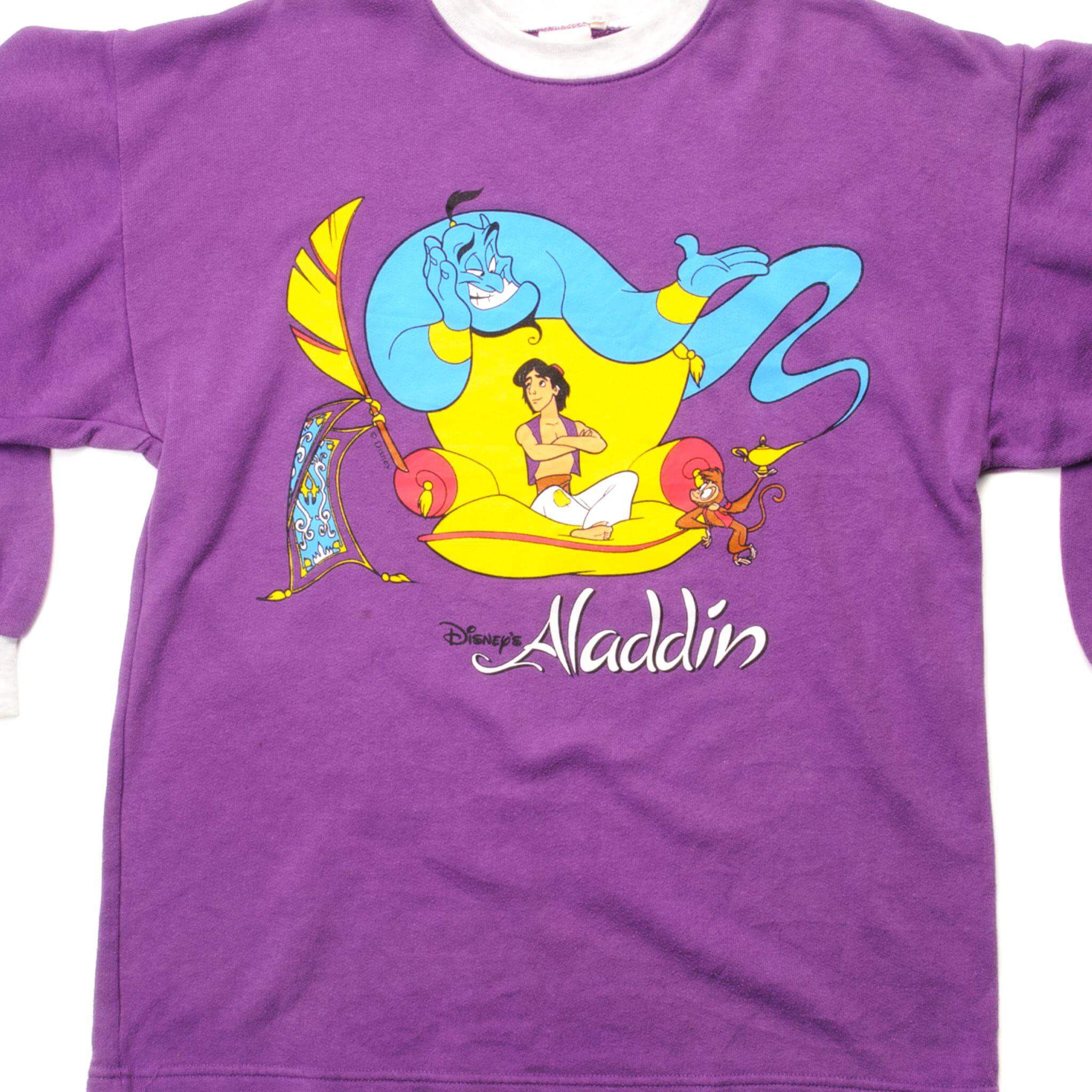 Vintage Disney Aladdin Sweatshirt 1990s - XS Size - Retro Cartoon Character Hoodie for Cosplay, Halloween & Disney Fans