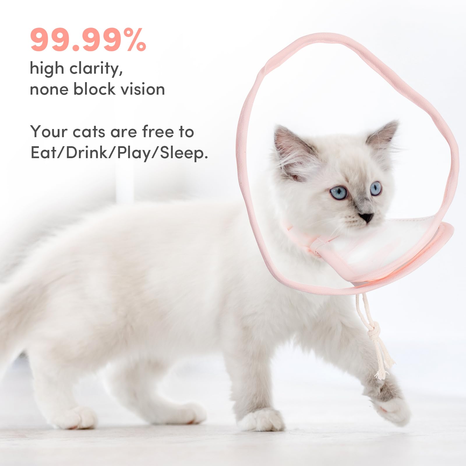 BENCMATE Soft Cat Cone Collar - Noiseless Fasteners, Transparent Pet Recovery E-Collar for Licking & Scratching Protection - Post-Surgery Care for Cats (Pink, Medium) | Ideal for Spay/Neuter Recovery & Wound Healing