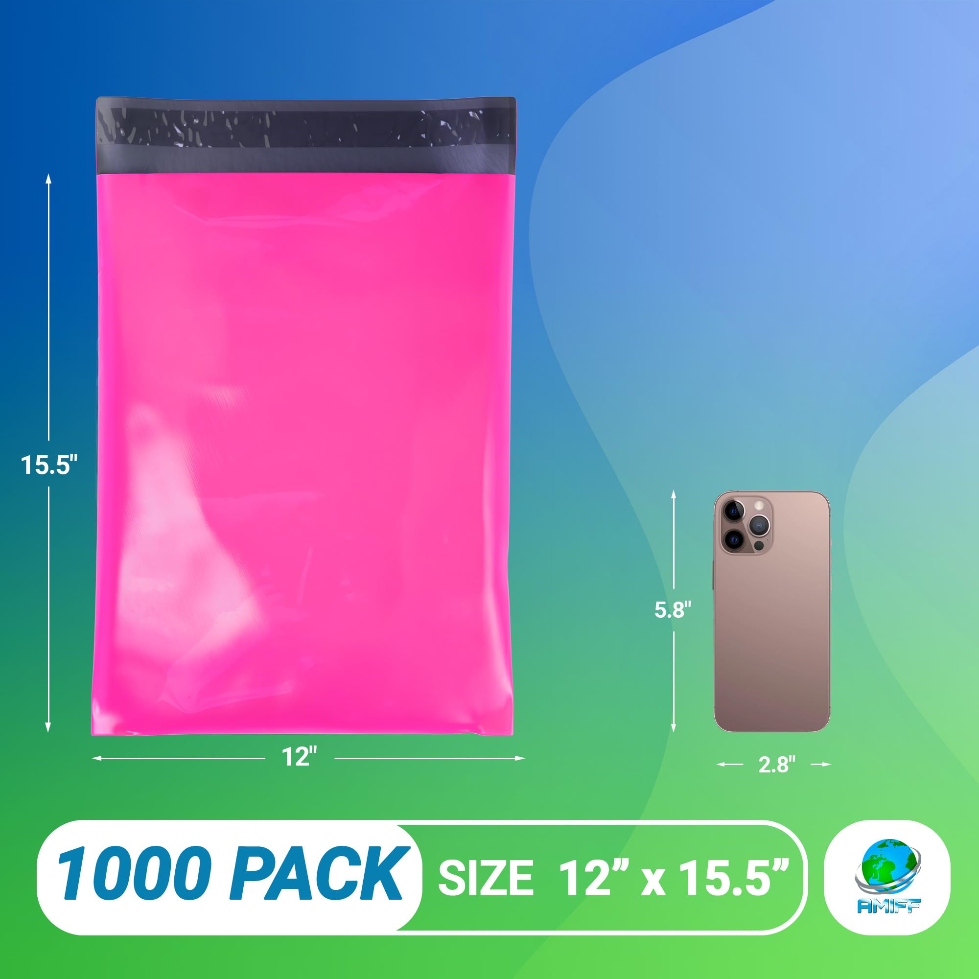 Hot Pink Poly Mailers 12x15.5 Inches - 1000 Pack Self-Sealing Waterproof Shipping Bags for Clothing | Durable Stretchable Poly Envelopes | Perfect for Ecommerce, Online Stores & Retail Packaging