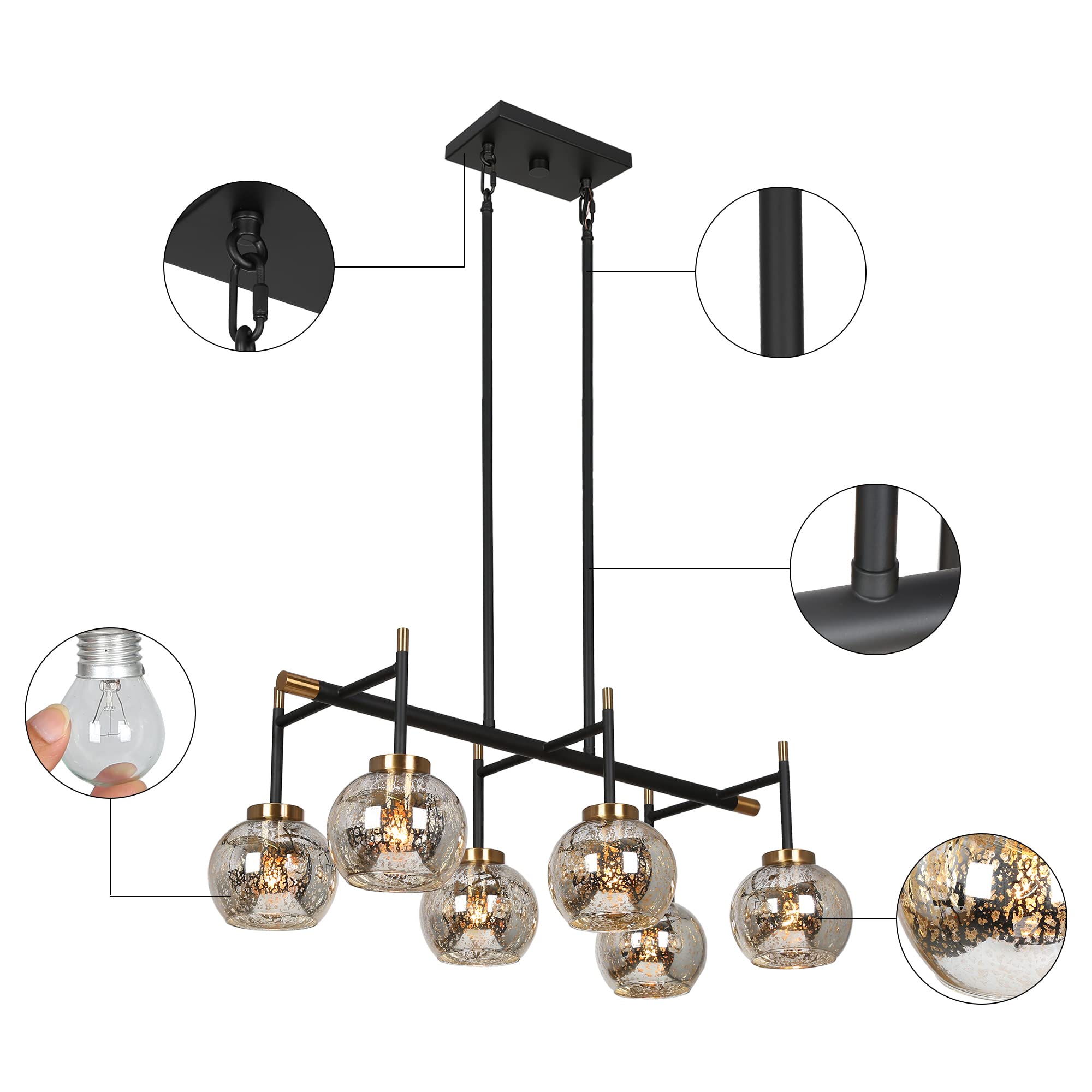 KSANA Modern Black & Gold Metal Chandelier - 27.5