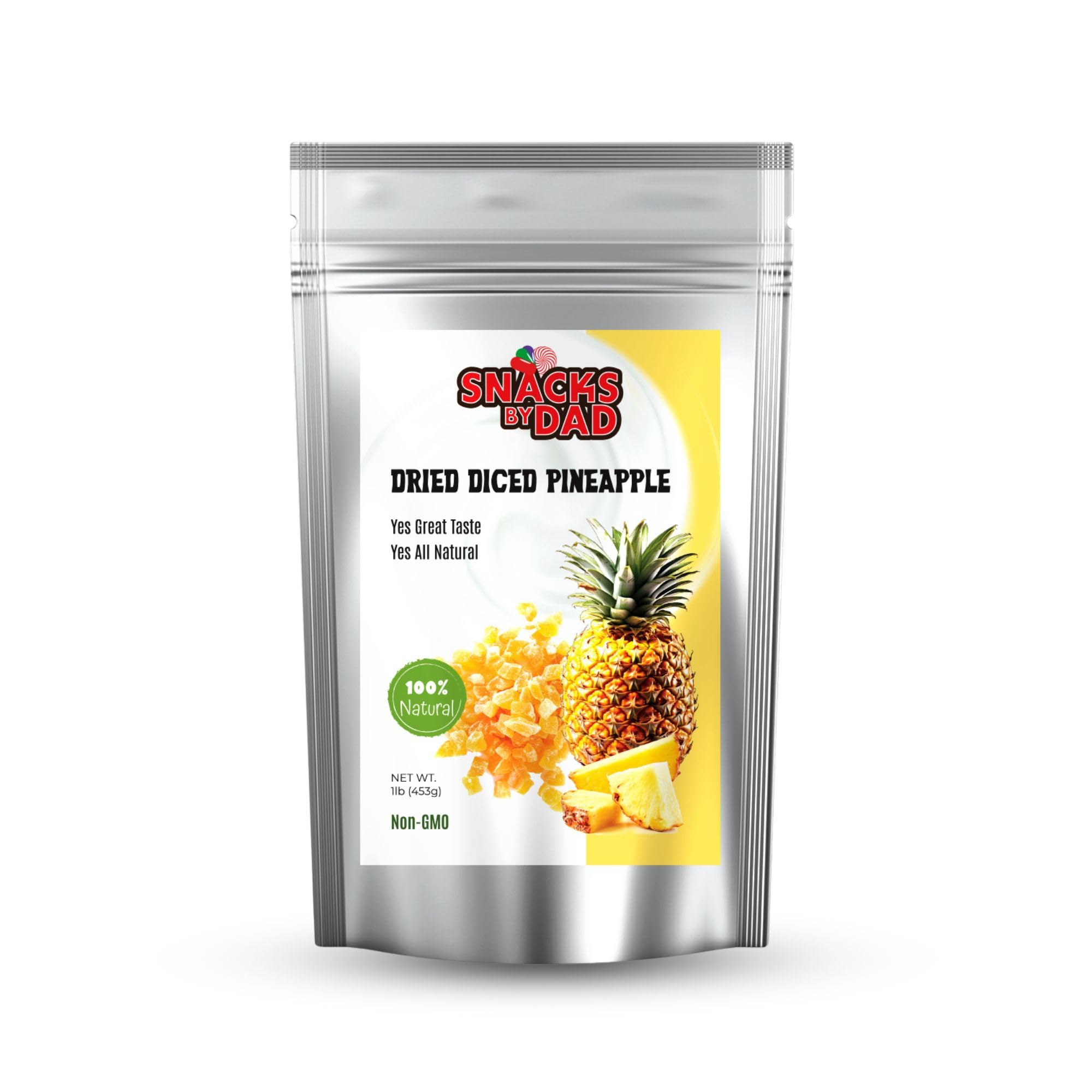 Organic Dried Pineapple Chunks – No Sugar Added, Gluten Free, Vegan Snack | 1 lb Resealable Bag | Healthy Dried Fruit for Kids & Adults | Perfect for Lunch Boxes, Hiking, Travel & Office Snacking