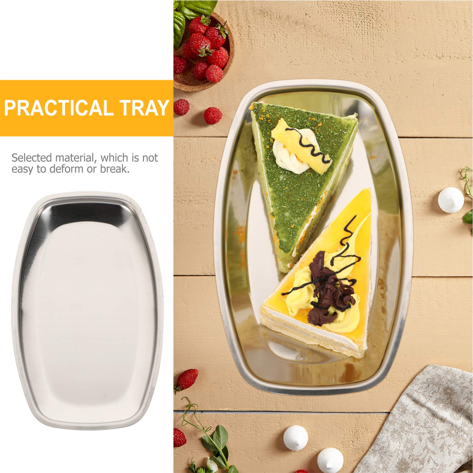 Hemoton 2-Piece Stainless Steel Appetizer Serving Tray Set - Oval Metal Towel & Napkin Holder, Pasta Plate, Trinket Dish - Perfect for Kitchen, Dining Table, Party & Home Decor