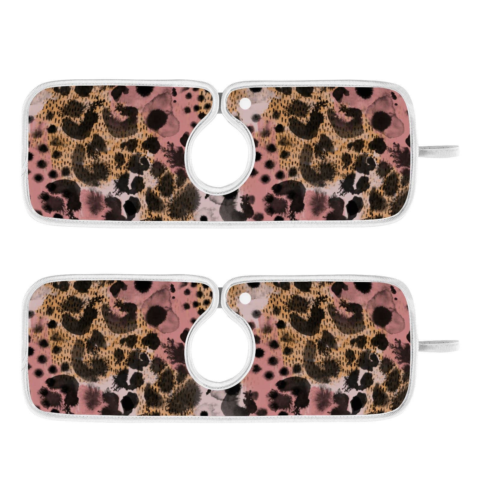 2 Pack Animal Print Kitchen Faucet Absorbent Mats - Pink Black Brown Leopard Design, Washable Sink Drip Catcher & Splash Guard (14x5in) for Kitchen, Bathroom, RV - Perfect for Preventing Water Spills While Washing Dishes & Keeping Countertops Dry