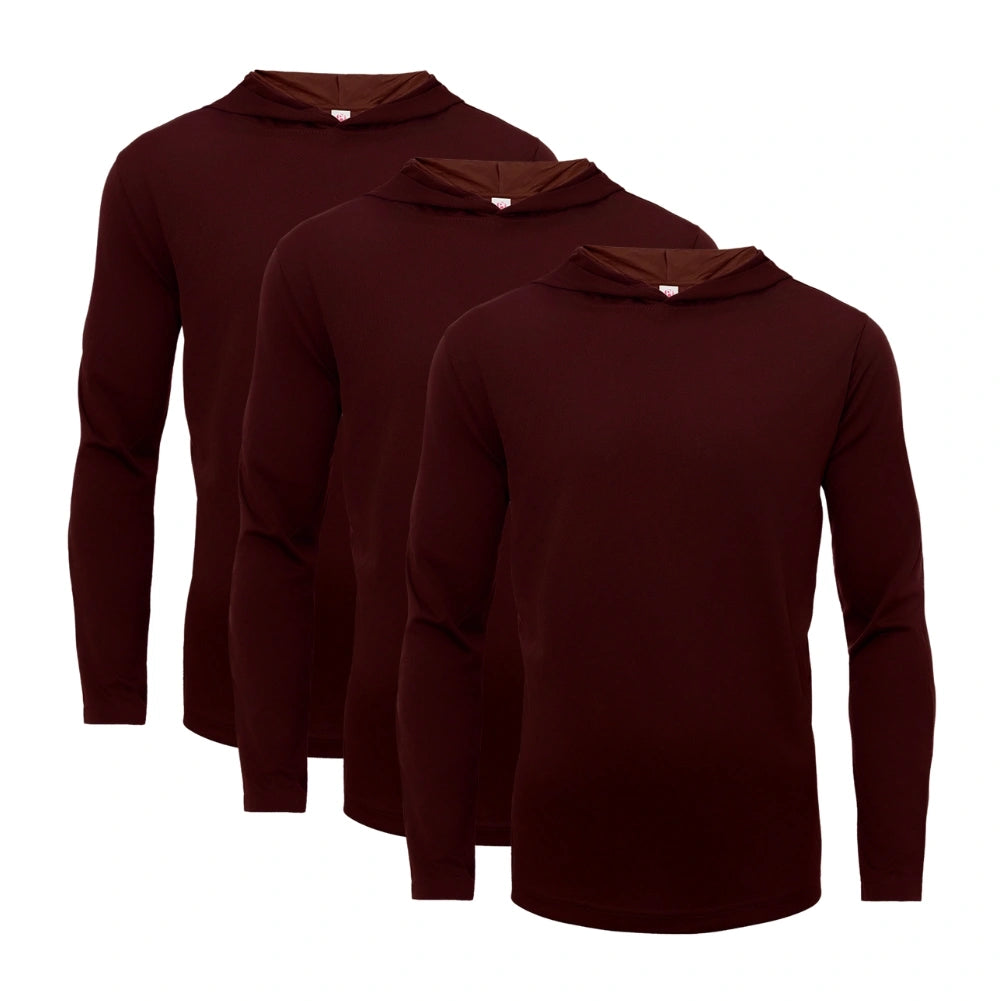 3 Pack Men's Performance Long Sleeve Hooded Shirts - Moisture Wicking, Breathable Workout Tops for Running, Gym & Outdoor Activities