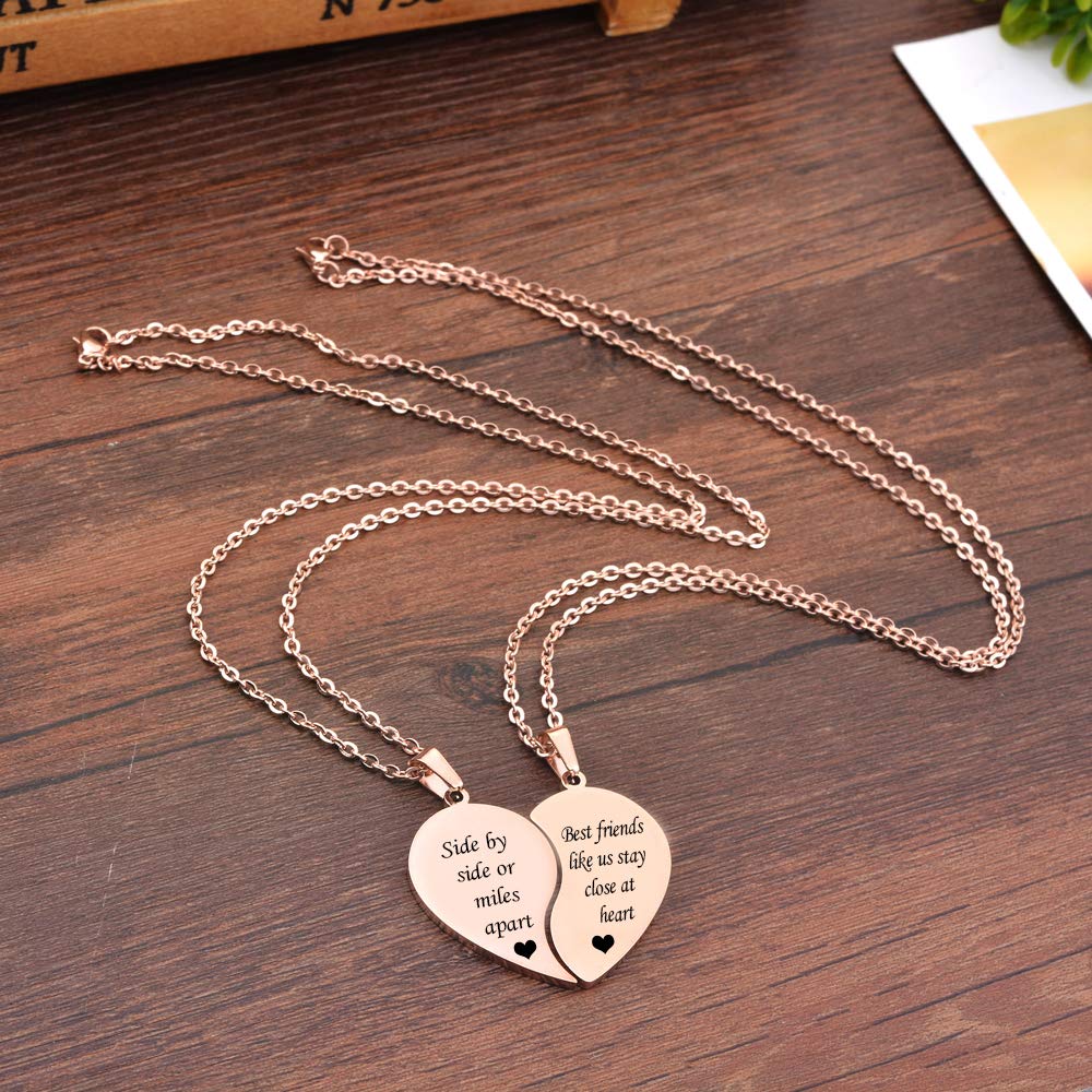 Best Friend Necklace Set of 2 - Matching Heart Pendant Jewelry for Valentine's Day, Birthday Gifts for Her | Perfect for BFFs, Couples, Sisters & Friendship Anniversaries