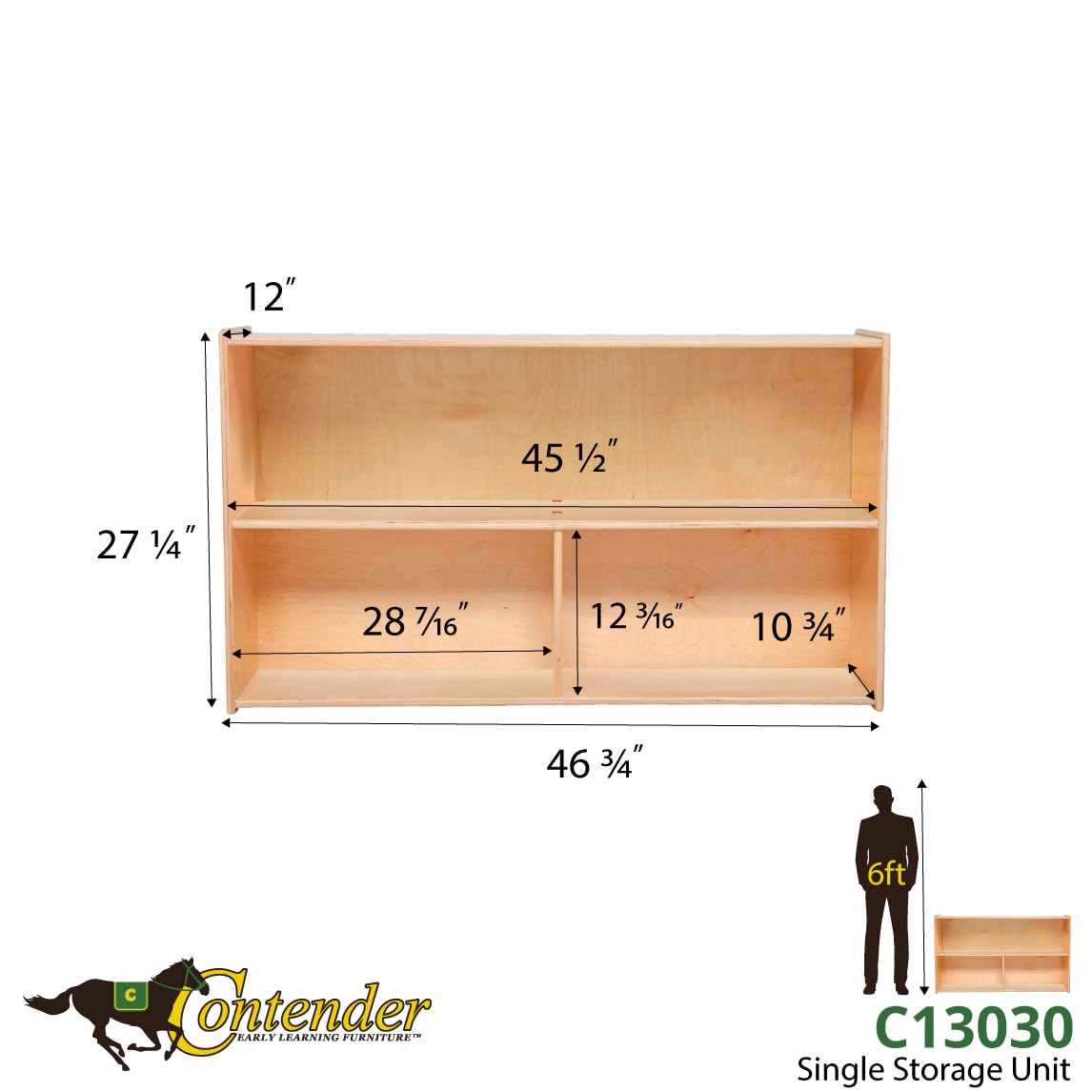 Contender 3-Section Classroom Storage Cabinet with 2 Shelves - Organize Toys, Art Supplies & More - Natural Finish RTA Cabinet for School, Office or Home Organization