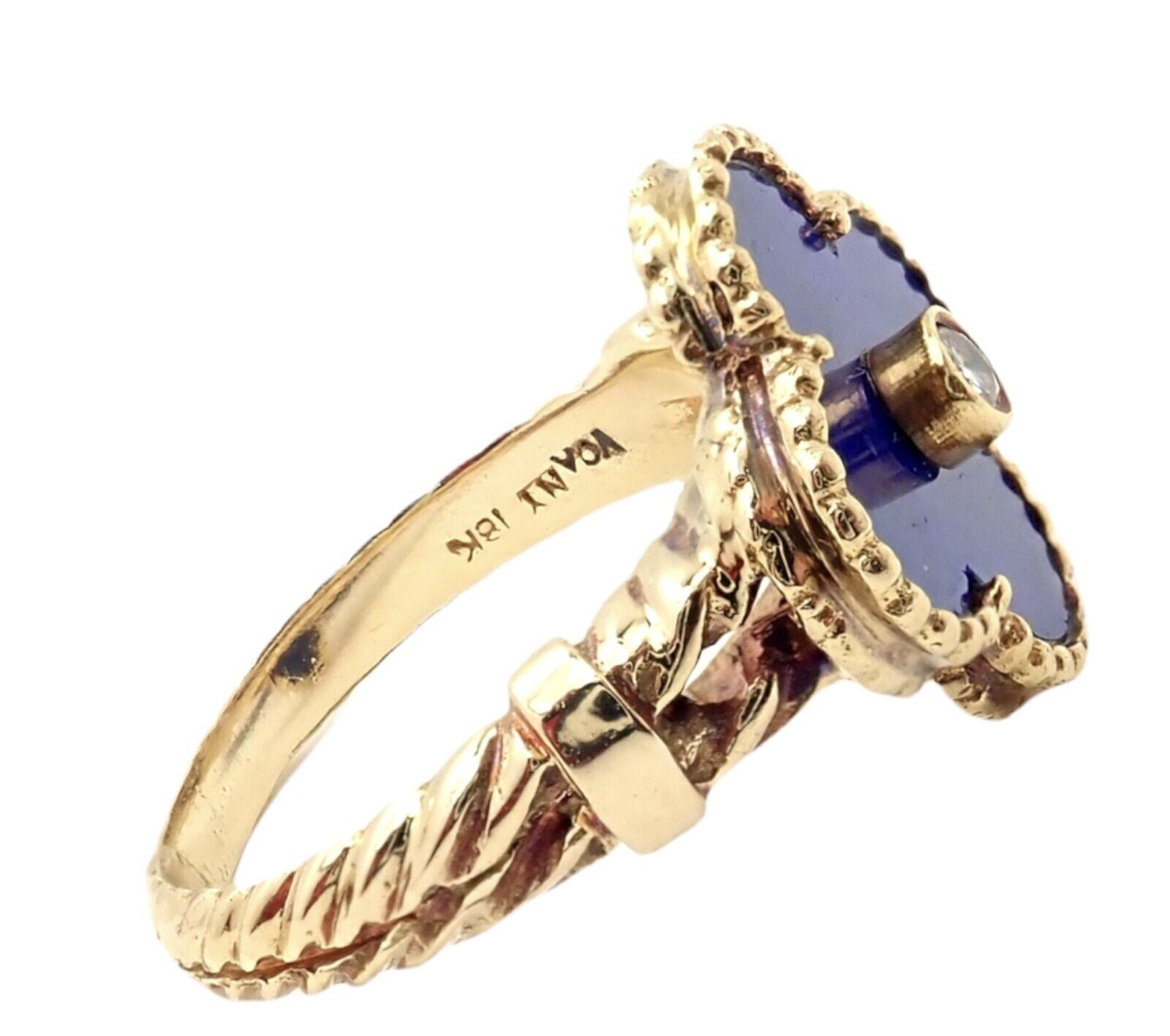 Van Cleef & Arpels Alhambra 18k Yellow Gold Lapis Lazuli Diamond Ring - Size 5.75 | Luxury Jewelry for Women, Elegant Gift for Anniversary, Birthday & Special Occasions