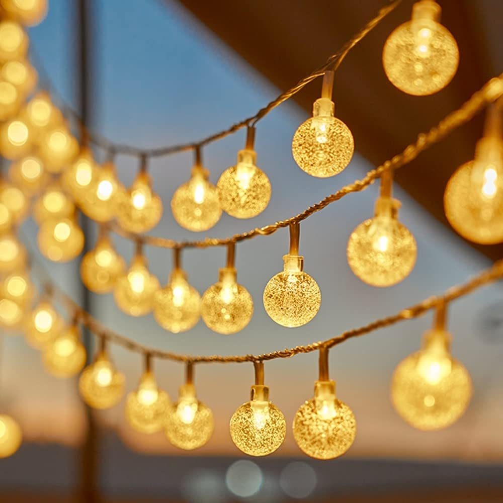 Battery Operated Globe String Lights - 33 FT 80 LED Waterproof Crystal Ball Fairy Lights with Remote Control & 8 Lighting Modes - Indoor Outdoor Decorative Lights for Christmas, Party, Patio, Wedding, Garden - Warm White LED Lights for Home Decor & Special Events