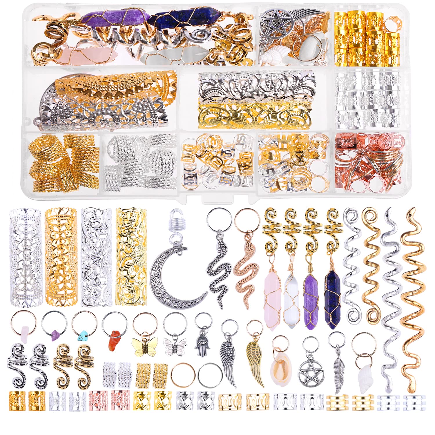 Leeven 150PC Dreadlock Beads & Hair Crystals for Braids & Locs - Women's Hair Jewelry for Styling