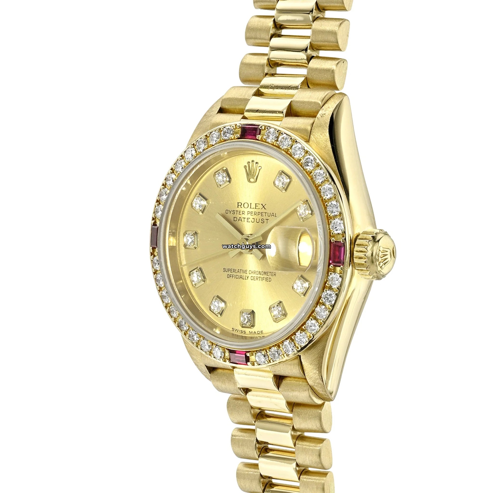 Luxury Rolex Datejust 69068 18K Gold Watch with Champagne Dial, Diamonds & Rubies - Perfect for Weddings, Anniversaries & Special Occasions