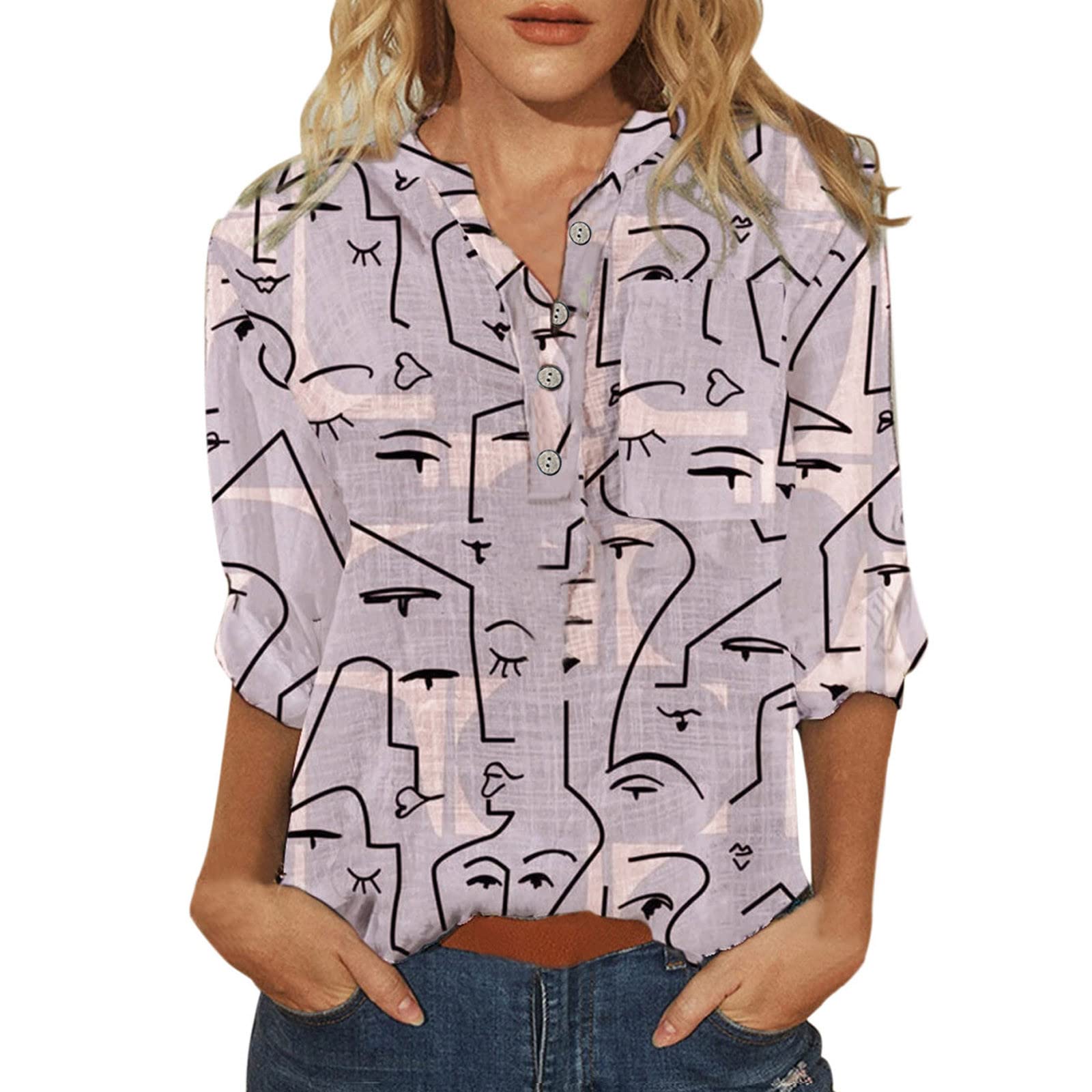 Women's Casual Short Sleeve Button-Down Blouse with Printed Design - White O-Neck T-Shirt Top for Everyday Wear, Office, and Summer Outfits