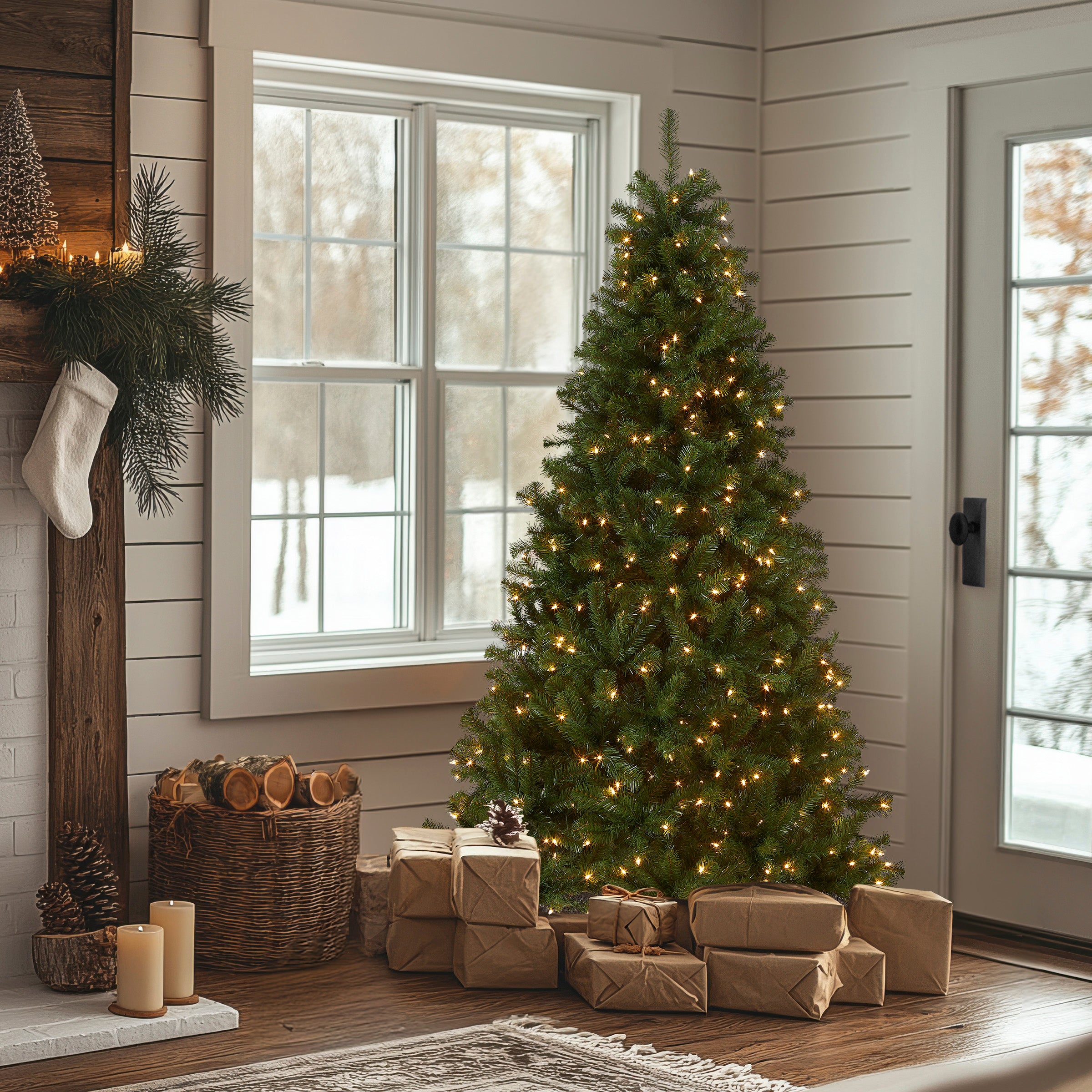 6 ft. Pre-Lit North Valley Spruce Artificial Christmas Tree with 300 Clear LED Lights - Perfect for Living Room, Office & Holiday Decorations