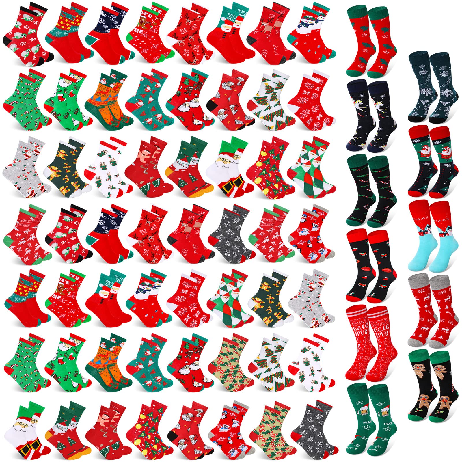 BBTO 70 Pairs Christmas Crew Socks - Holiday Colorful Cozy Xmas Socks for Women & Men - Warm Festive Novelty Santa Claus Socks - Perfect for Winter Gifts, Stocking Stuffers & Christmas Parties