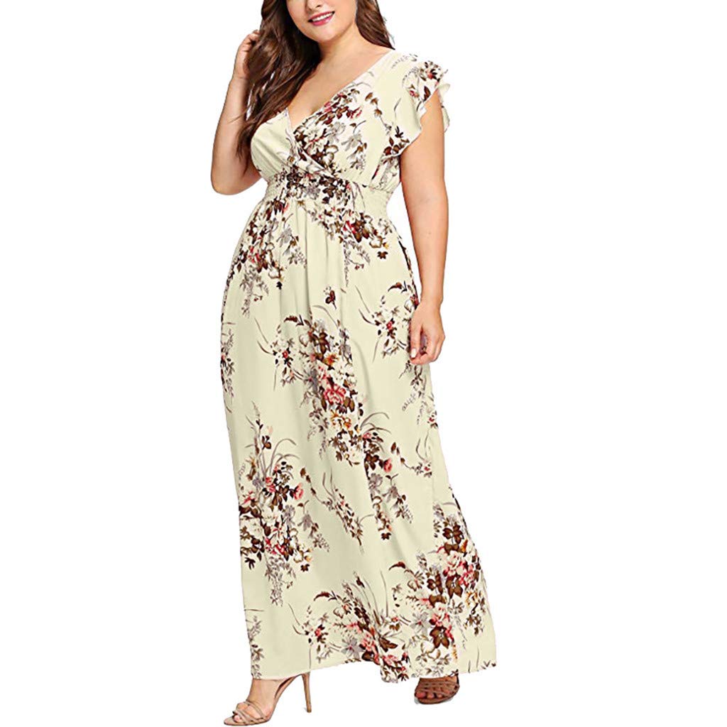 Bidobibo Floral Print Summer Dress for Women - Pink V-Neck Petal Sleeve Elegant Casual Dress | Perfect for Beach Vacations, Date Nights & Summer Parties