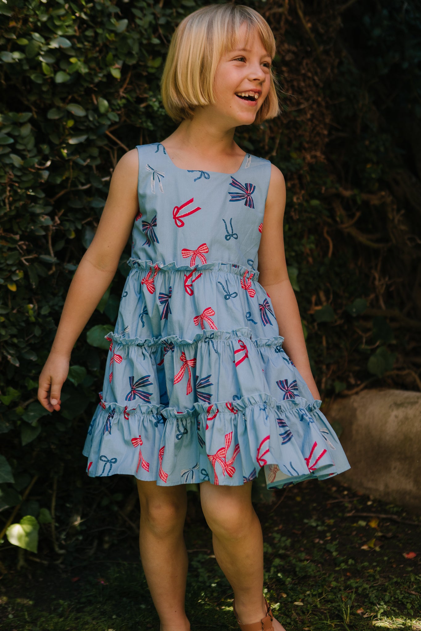 Mini Phoebe Bow Dress for Girls - Elegant Floral Print Party Dress for Birthday, Photo Shoot & Special Occasions