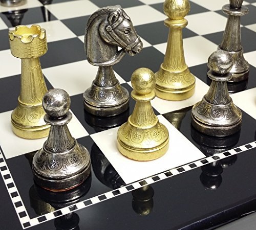 ITALFAMA Real Brass Classic Staunton Chess Set with 15