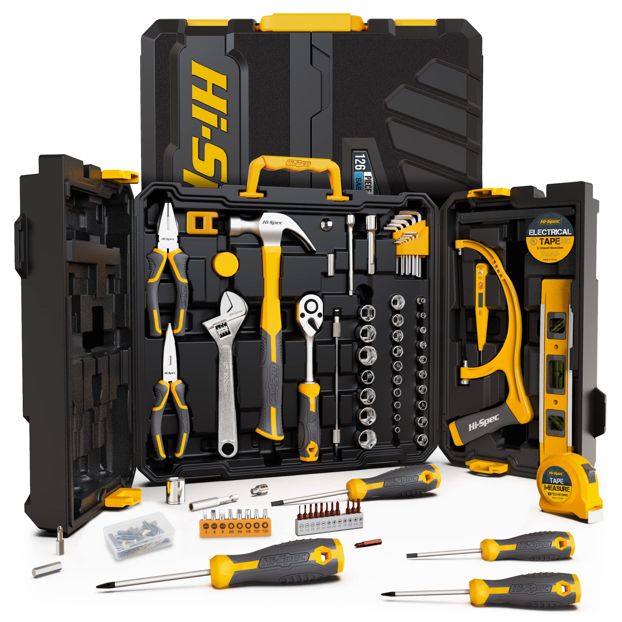 Hi-Spec 126-Piece Socket Wrench Auto Repair Tool Kit Set - Complete Professional Mechanics Tool Set for Men - Perfect for Home Garage, Car Maintenance & DIY Projects