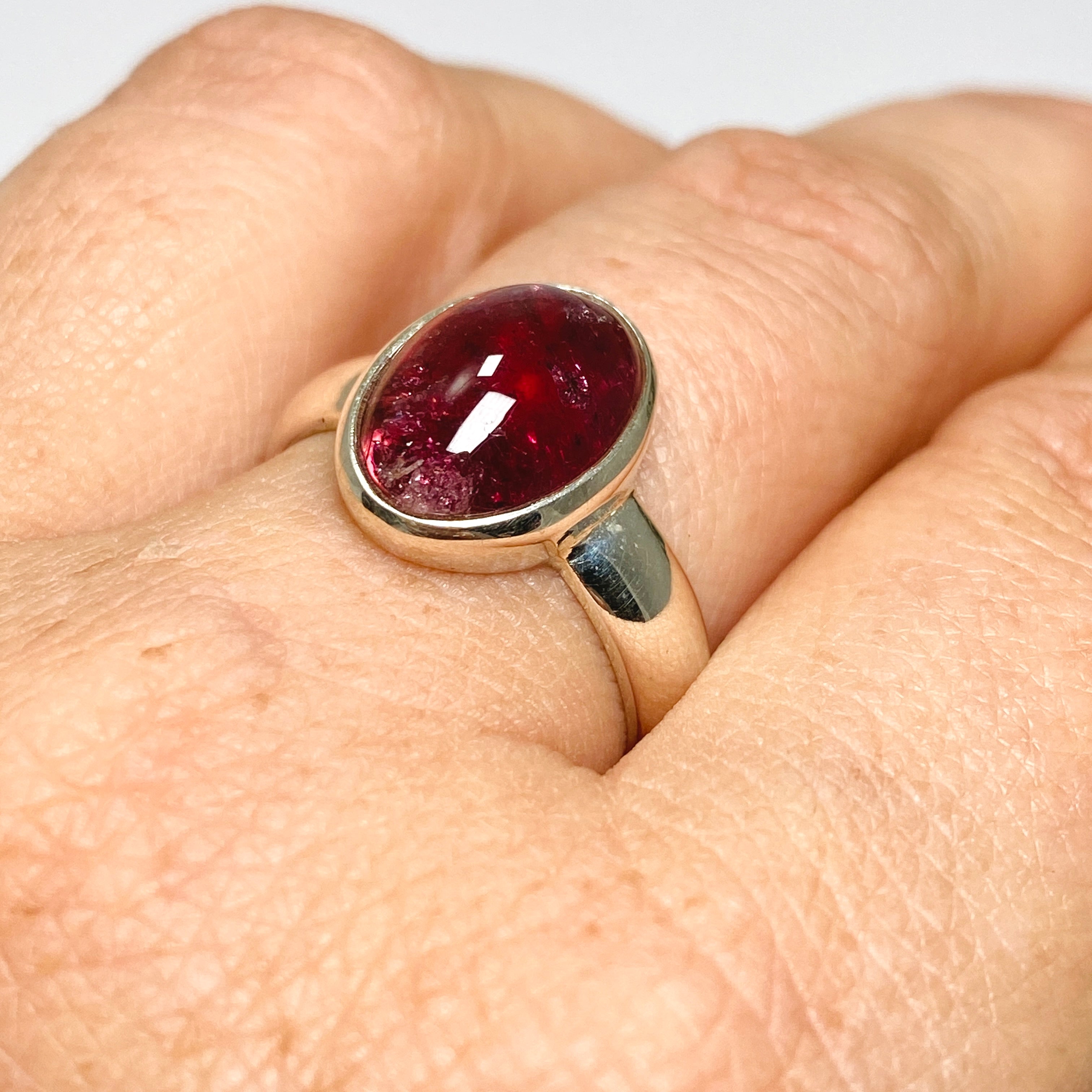 Natural Pink Tourmaline Oval Cabochon Ring - Size 8.5 Sterling Silver Jewelry PRGJ737 - Perfect for Engagement, Anniversary & Everyday Wear