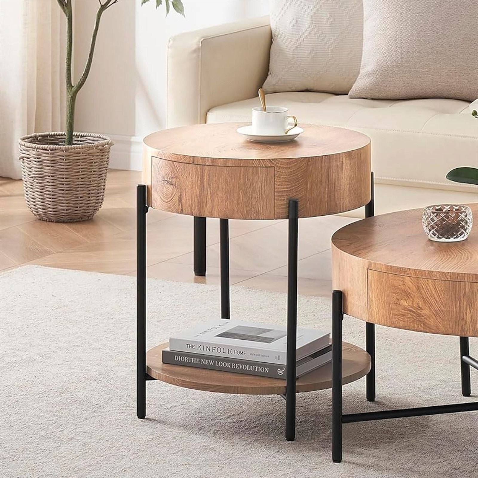 Woodstock American Oak Felled Round Side Table 460mm - Perfect for Living Room, Bedroom, or Outdoor Patio Furniture