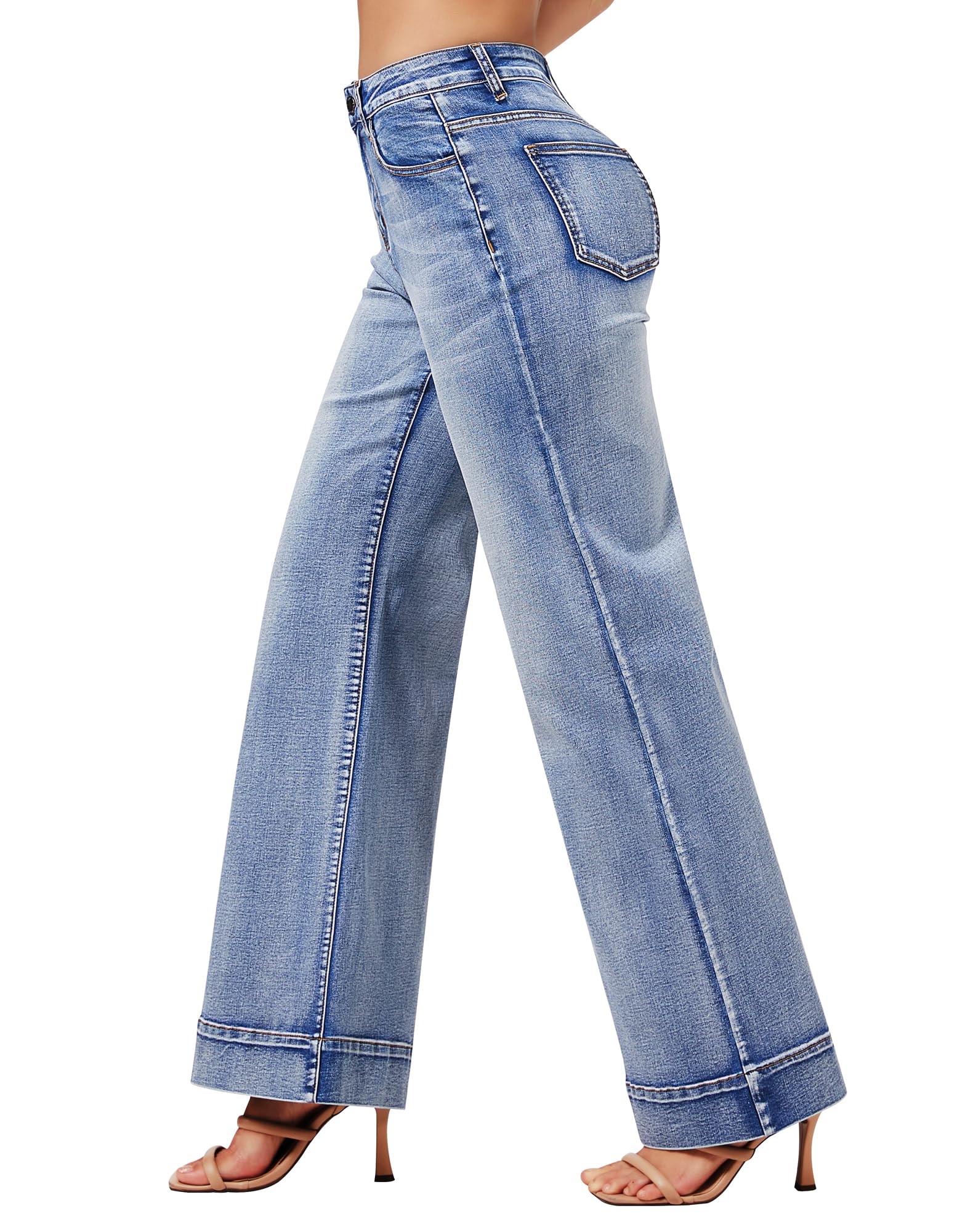Roswear Women's Wide Leg Jeans - High Waisted Stretchy Baggy Loose Long Pants for Casual Wear, Street Style & Everyday Comfort