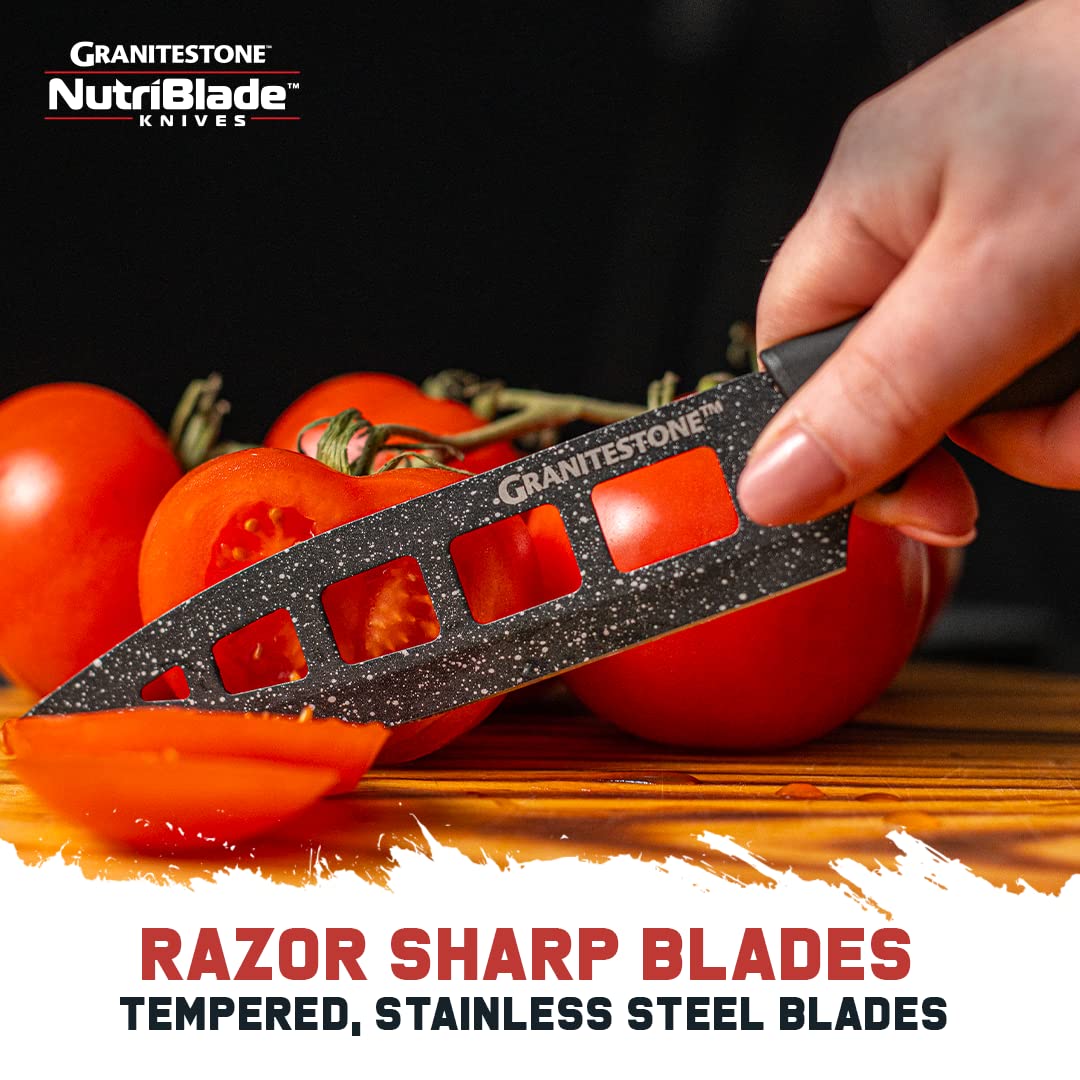 Granitestone Nutriblade 12-Piece Professional Knife Set with Block - High-Grade Chef Knives, Santoku Knives & Kitchen Knives with Easy-Grip Handles & Stainless Steel Blades (Dishwasher Safe) - Perfect for Home Chefs, Cooking Enthusiasts & Professional Kitchens
